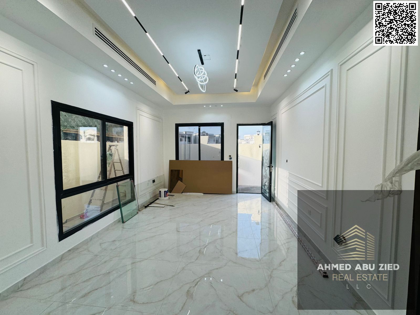 Upscale and luxurious 6 master bedrooms, first occupancy, large living room and Arabic majlis, central air conditioning, main kitchen and preparation