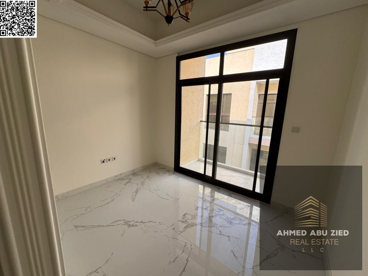 Upscale and luxurious, first occupancy, two bedrooms, living room, majlis, large kitchen, balcony, two bathrooms, central air conditioning, free one m