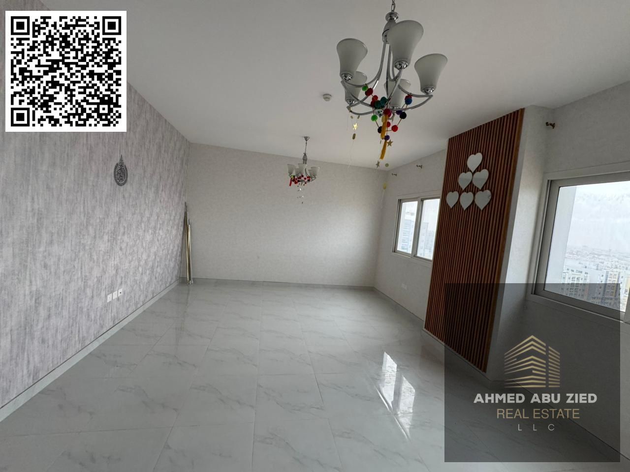 The most luxurious and elegant apartment for annual rent in Ajman, Al Jurf 3. A luxurious two-bedroom apartment with a living room, three bathrooms, a