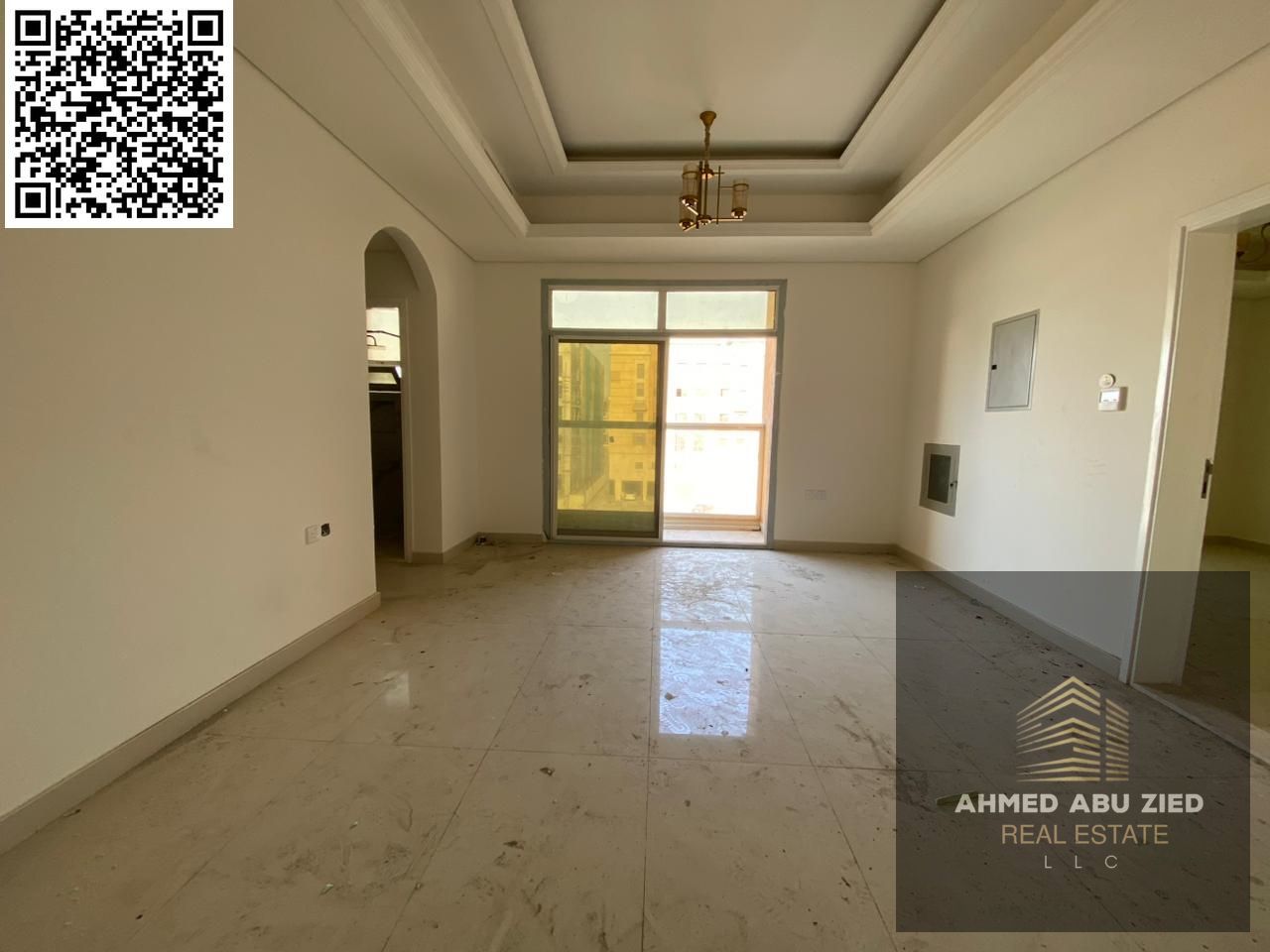 Luxury apartment for annual rent in Ajman, Al Muwaihat 3, next to Al Shuwaifat School. First occupancy. Two bedrooms, one master, two bathrooms, balco