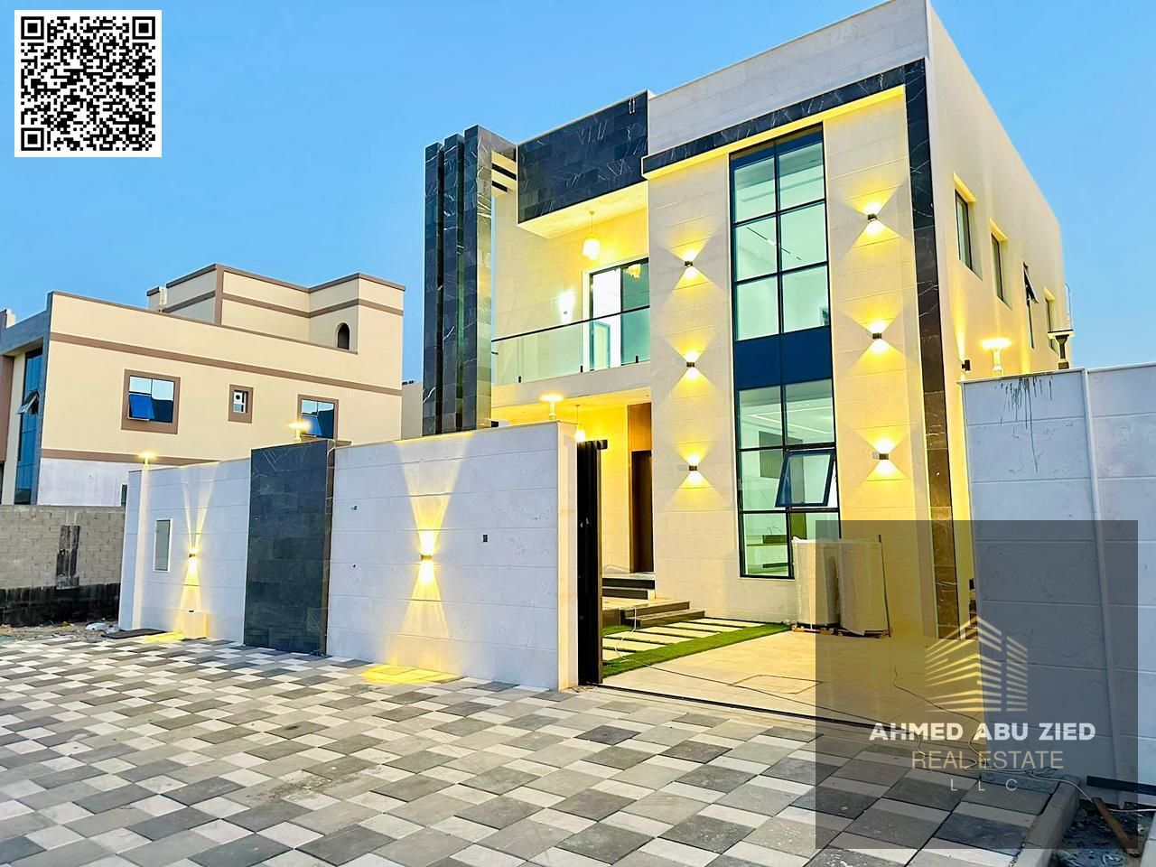 Villa for rent in Al Zahia, first occupant, 4 bedrooms, majlis, hall, kitchen, new finishes, quiet location close to services, rent 110,000 dirhams pe