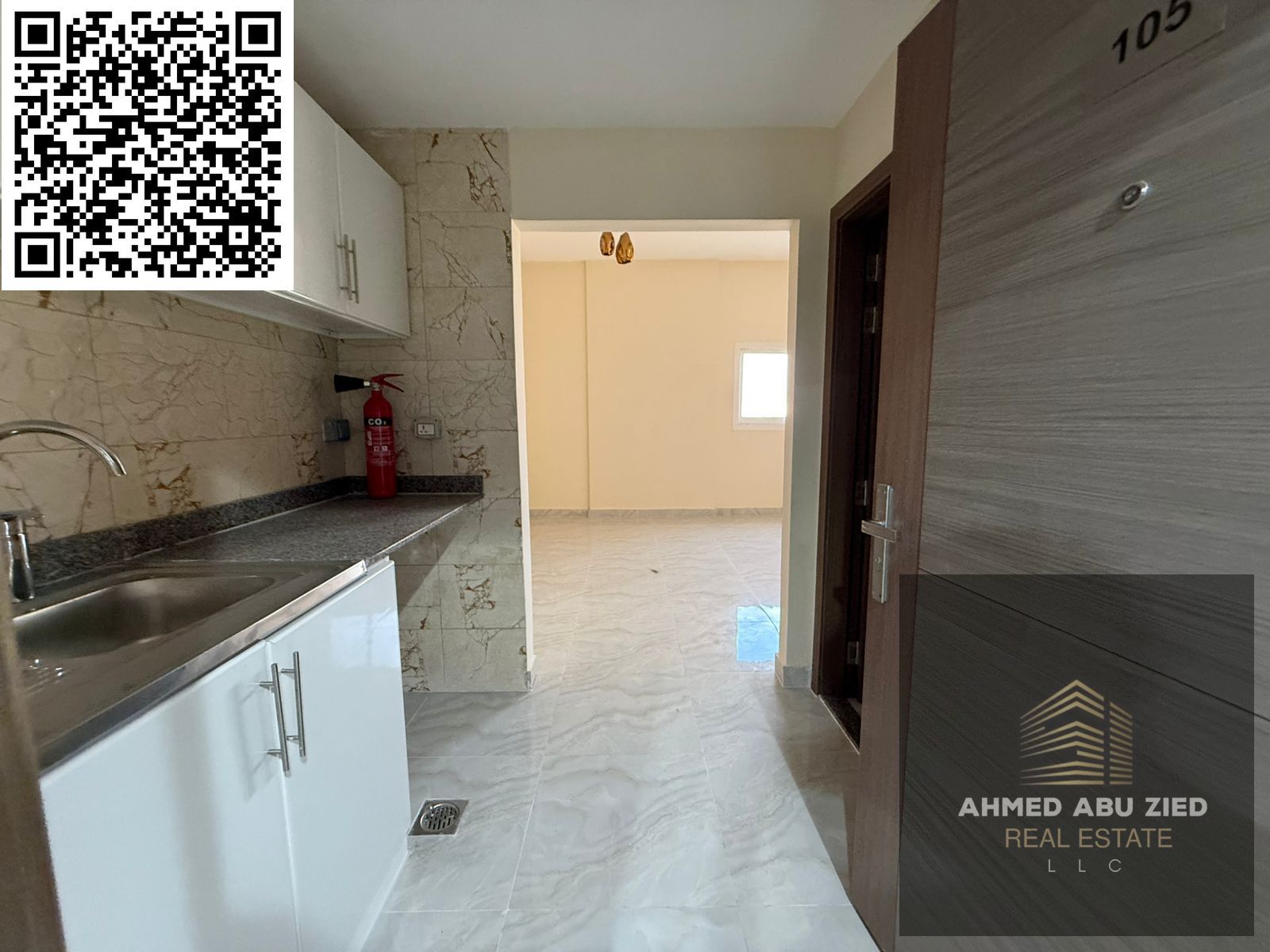 Luxury studio apartment for annual rent in Al Jurf 3, Ajman. First occupancy, separate kitchen. AED 22,000 per year.