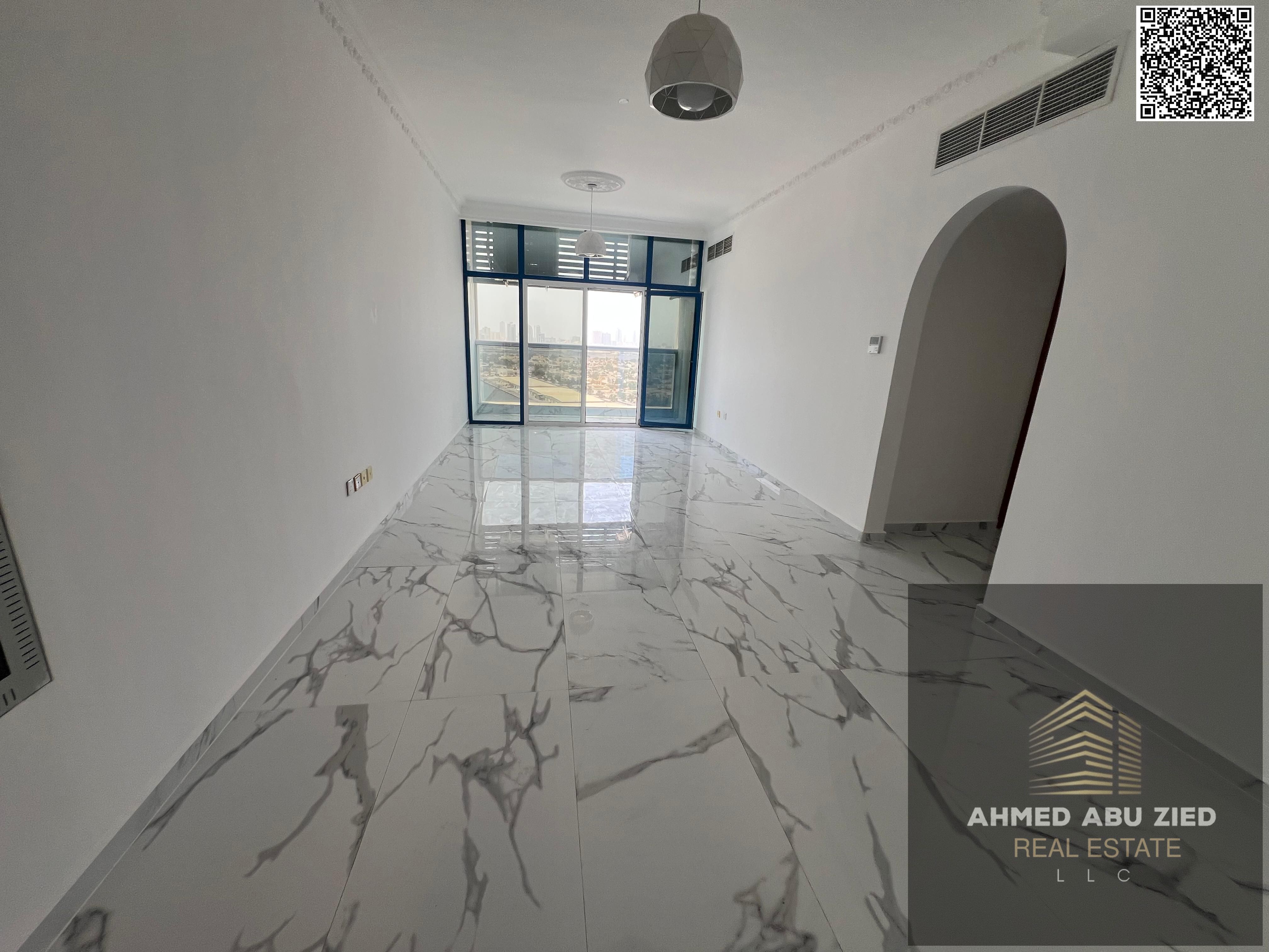 First tenant 2BR apartment with living room in Mushrif, free parking, gym, balcony, great view, central AC, spacious, easy Dubai exit.