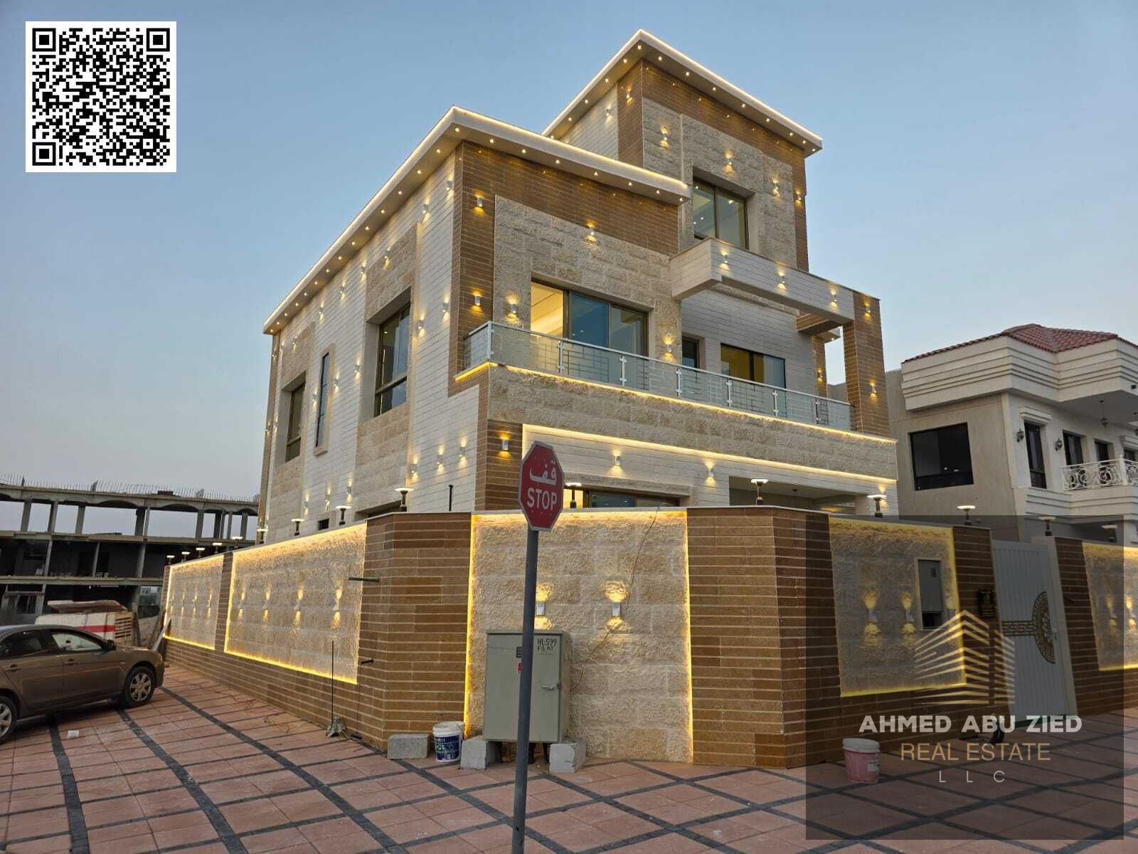 the most luxurios 5master bedrooms corner villa with master maidroom first tenant with super deluxe finishes for annual rent in al yasmeen ajman .