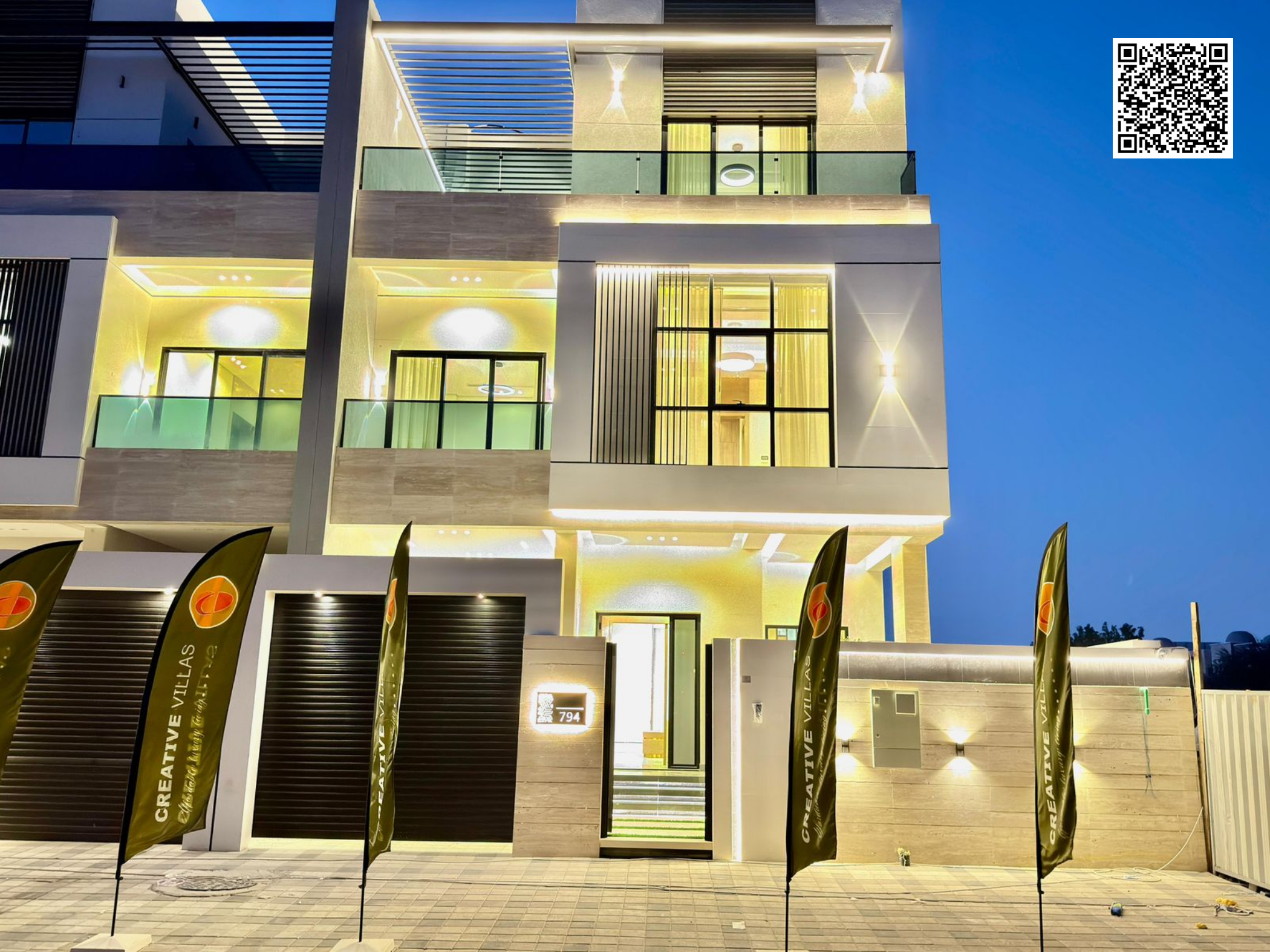 Semi-detached villas for sale on the hill – modern design with furniture, spacious areas, elevator, and rooftop