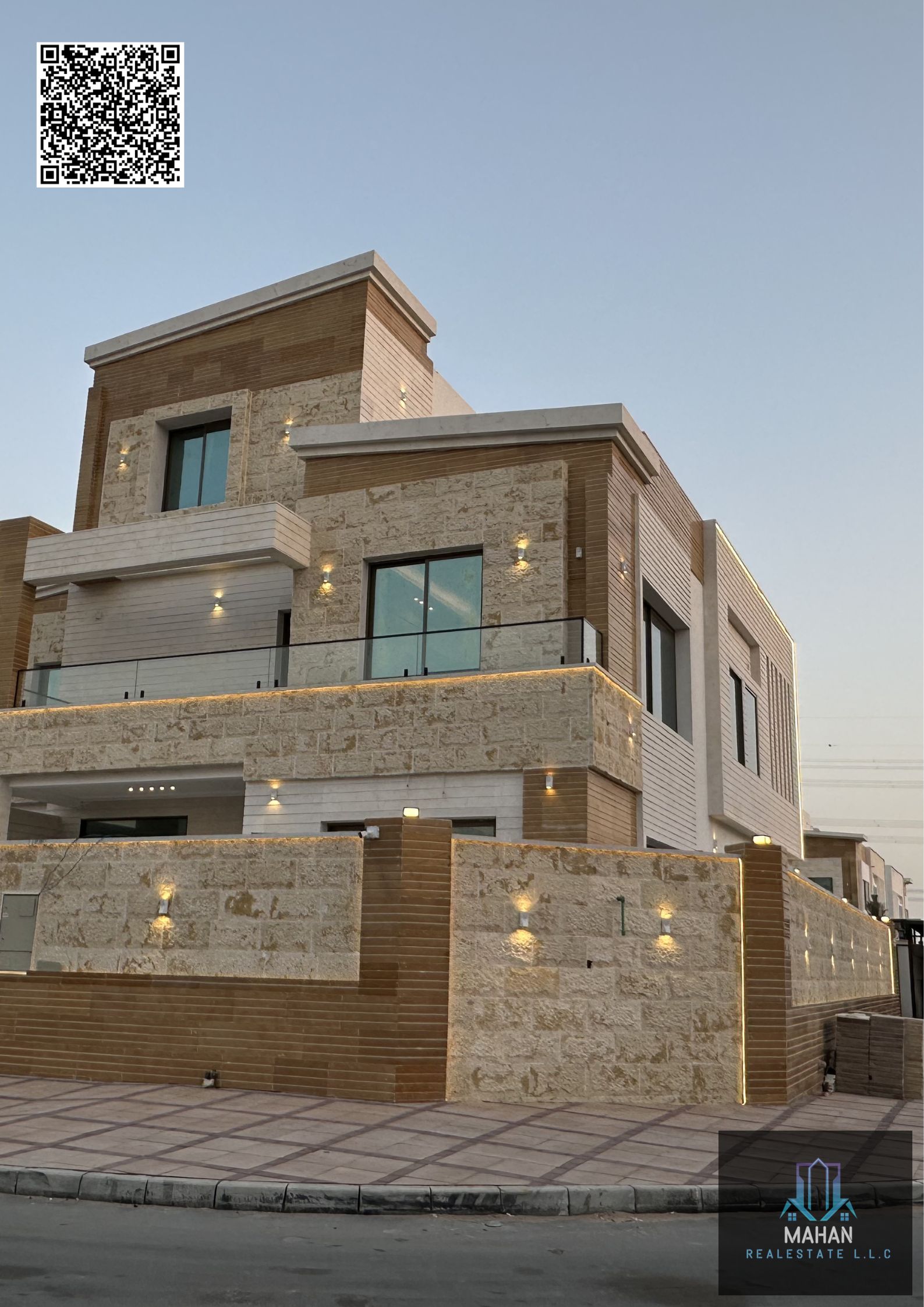 In the Name of Allah, the Most Gracious, the Most Merciful Assalamu Alaikum, This beautiful corner villa is located in Al Yasmeen, Ajman. It is constructed in a very elegant and luxurious style, with stone cladding on all four sides, giving it a premium a