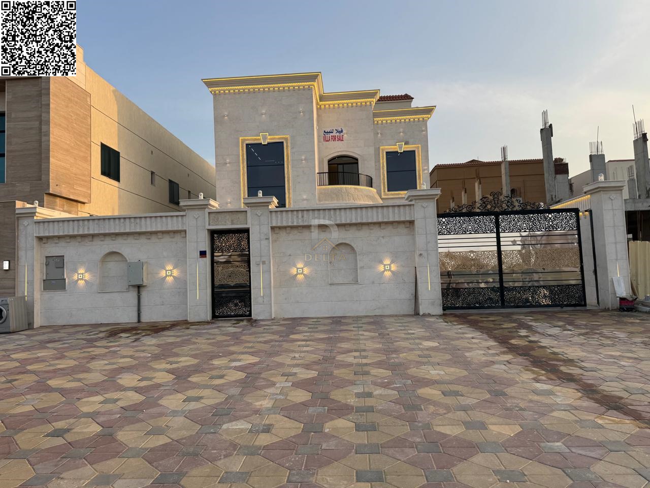 Luxury villa consisting of ground floor, first floor and roof in Ajman, including electricity, water and air conditioning connections, 5000 sq ft