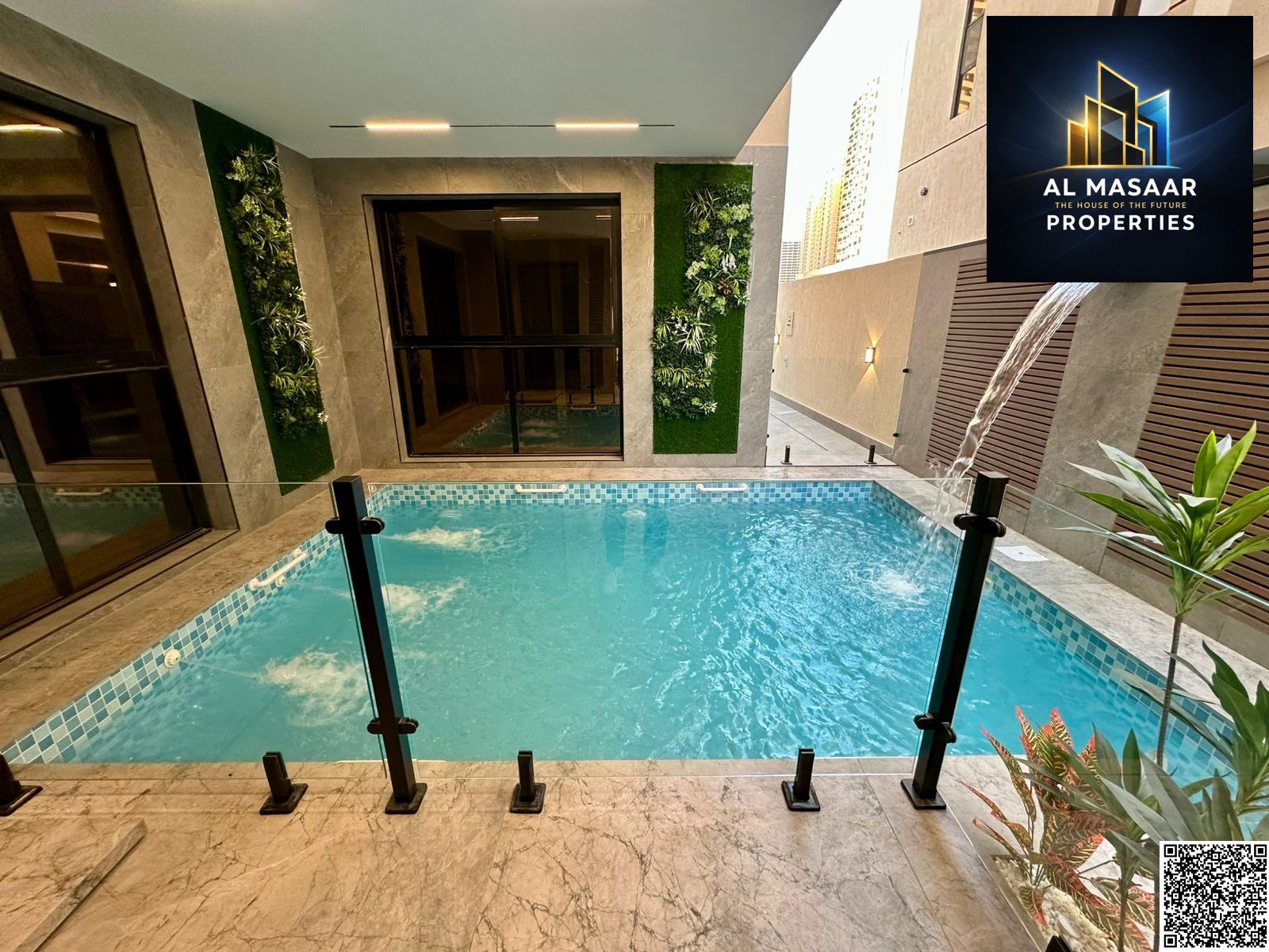 Villa in Al-Amrah area, 7 rooms with swimming pool and roof, including electricity, water and air conditioning, super deluxe finishing, bank financing