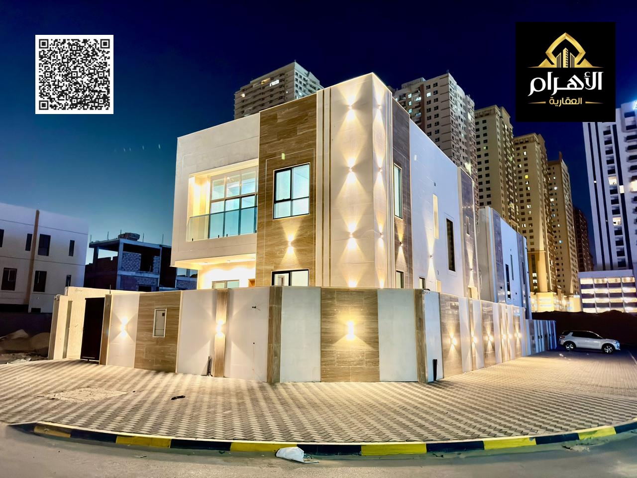 Villa for sale in Ajman, corner location, excellent deal, freehold ownership for life, open to all nationalities with bank financing available.