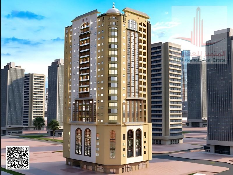 For sale in Ajman, a two-bedroom apartment in Al Nuaimiya Tower 2, priced at AED 712,700. Down payment: AED 89,000. Area: 1,405 sq ft. Under construct