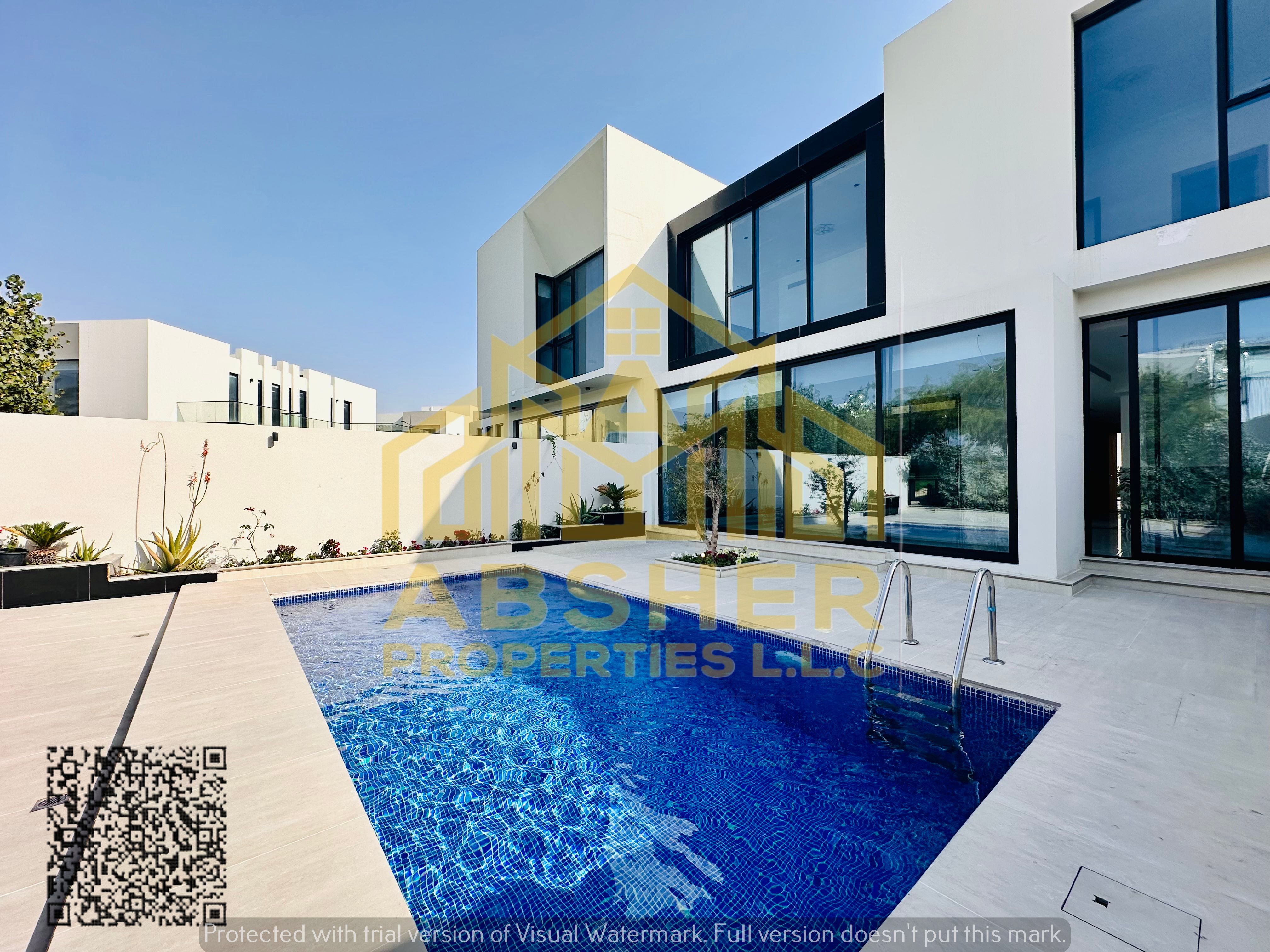 For rent in the heart of Al Zorah, a four-bedroom master villa with a garden and private swimming pool, a prime location and partial golf course view,