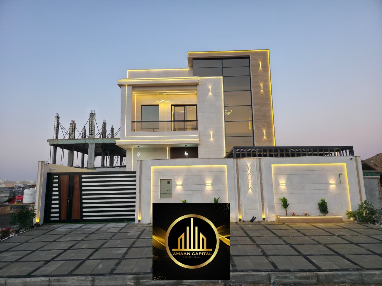 For sale: a luxurious and distinctive villa with modern finishing and a stone façade.