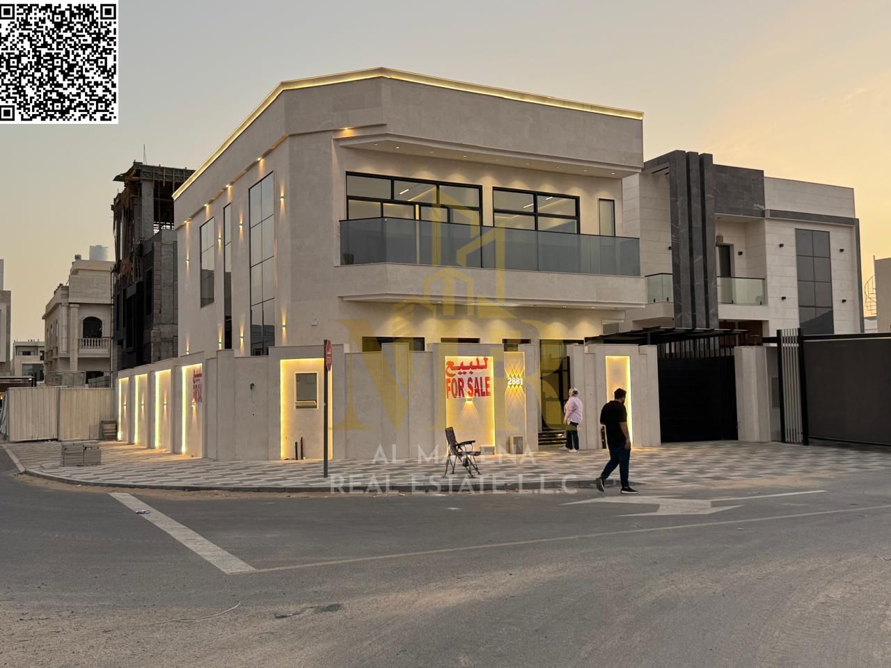 Luxury villa for sale in Al Bahia, opposite the mosque. Elegant design, exceptional location, and price includes registration fees. Luxury villa for