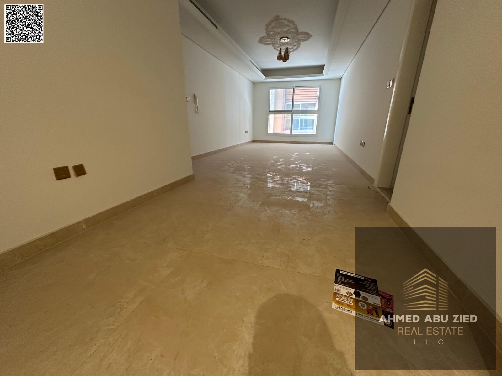 One bedroom and living room with built-in wardrobes and a balcony with an open view.