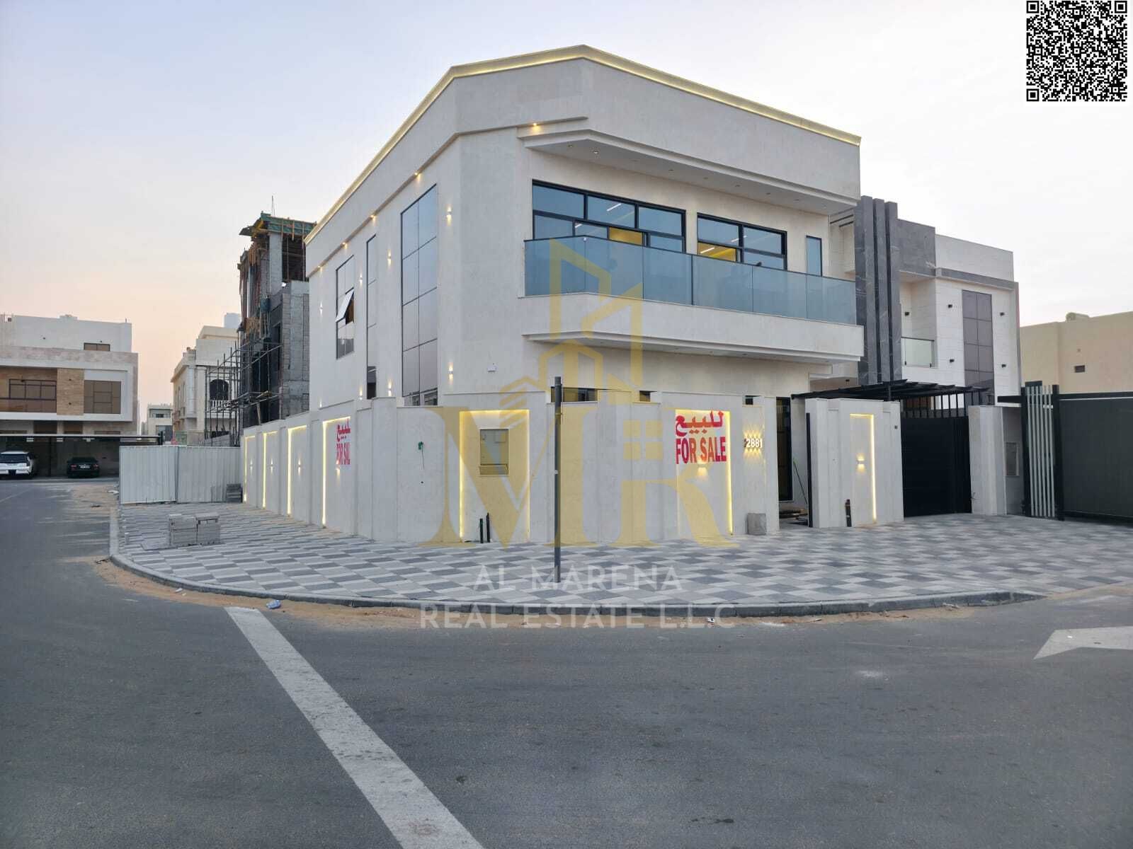 Corner Luxury Villa for Sale in Al Bahia – Ajman Two Floors + Rooftop | 5 Master Bedrooms | 3,800 Sq. Ft. Built-Up | Registration Included