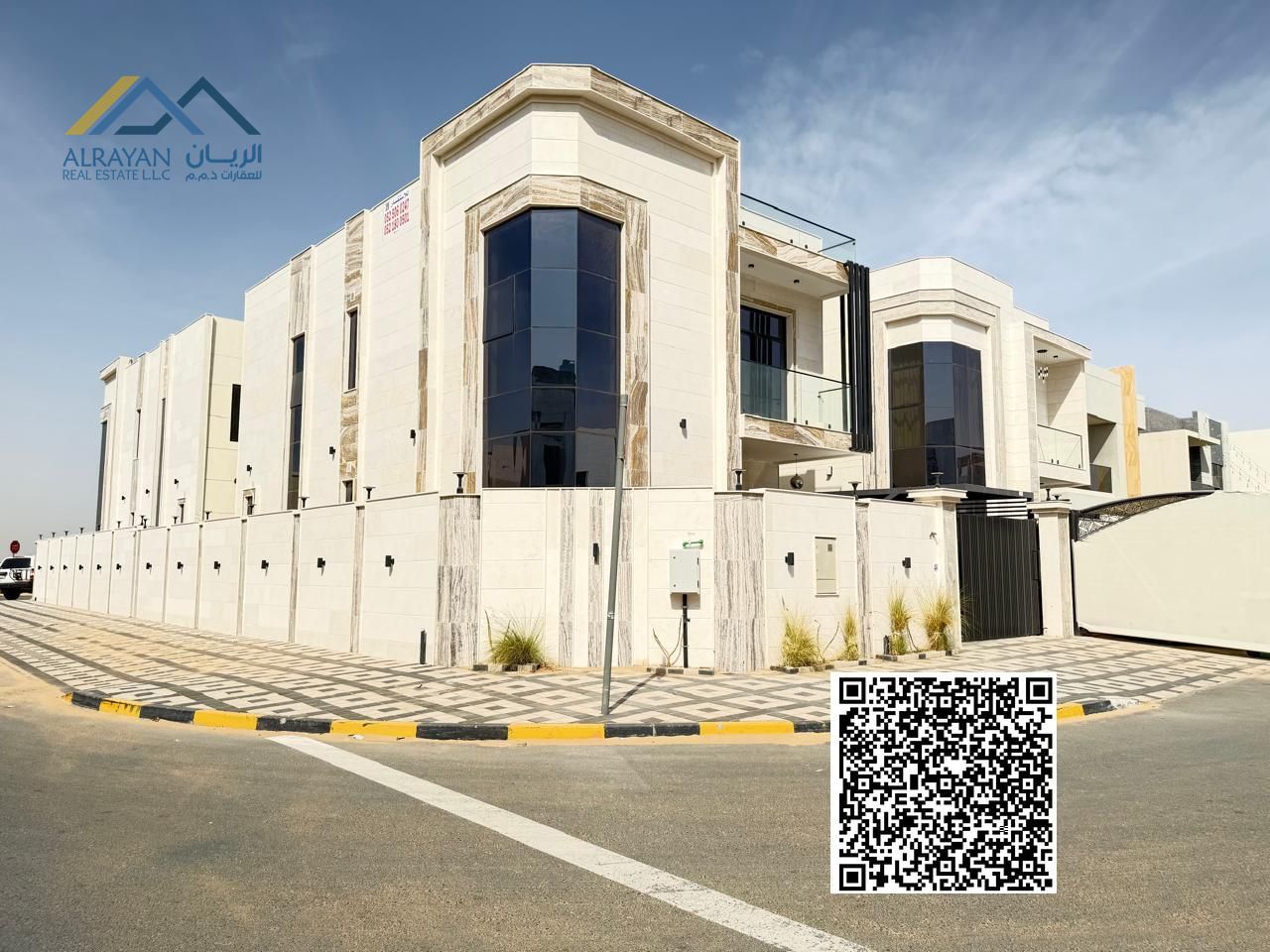 Corner lot on two streets, close to the mosque and all government facilities, with a modern design.