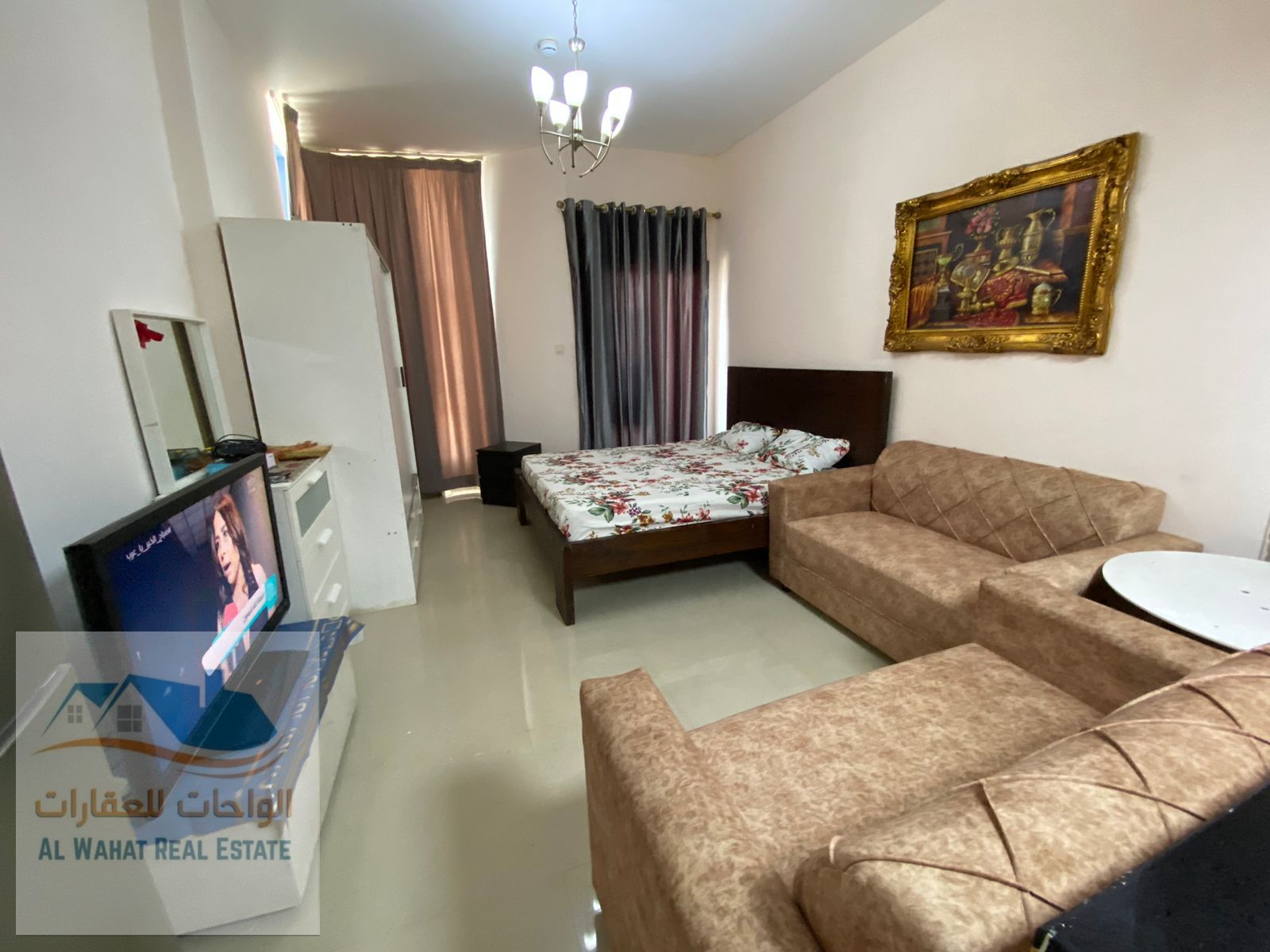 Furnished studio apartment available for monthly rent in Al Nuaimiya Towers, Tower C. Price: 3200 OMR, including all bills and internet.