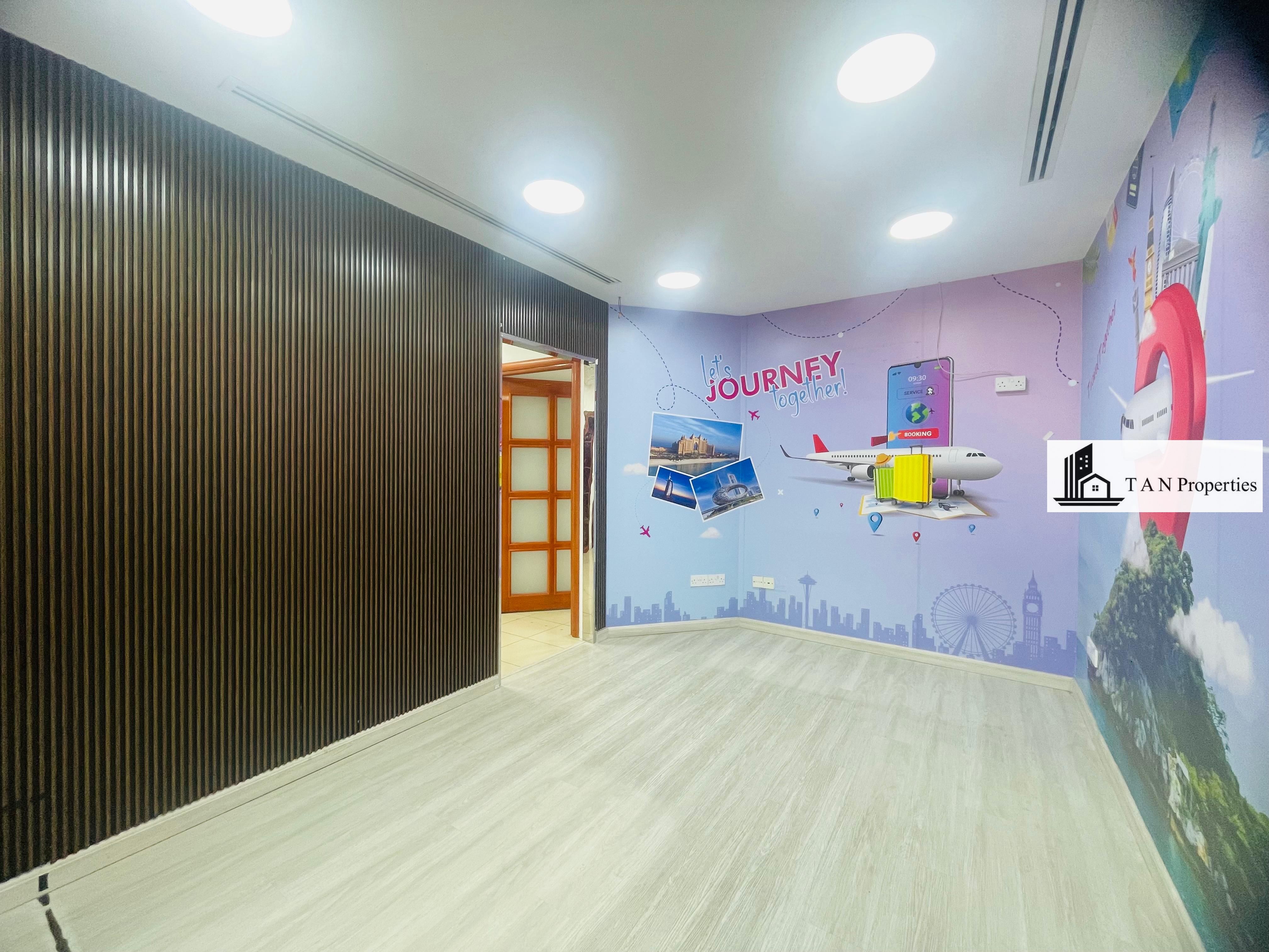 Dewa chiller Free| Front of Metro| Fully Fitted independent office | 4 partitions |