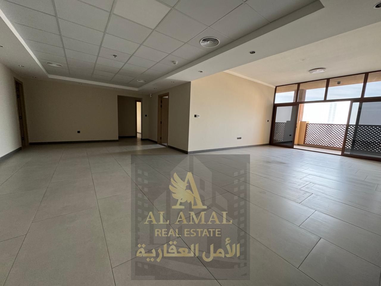 Luxury apartment, first occupancy in Al Nakheel, Ajman, three master bedrooms, four bathrooms, spacious living room, large balconies, free parking and