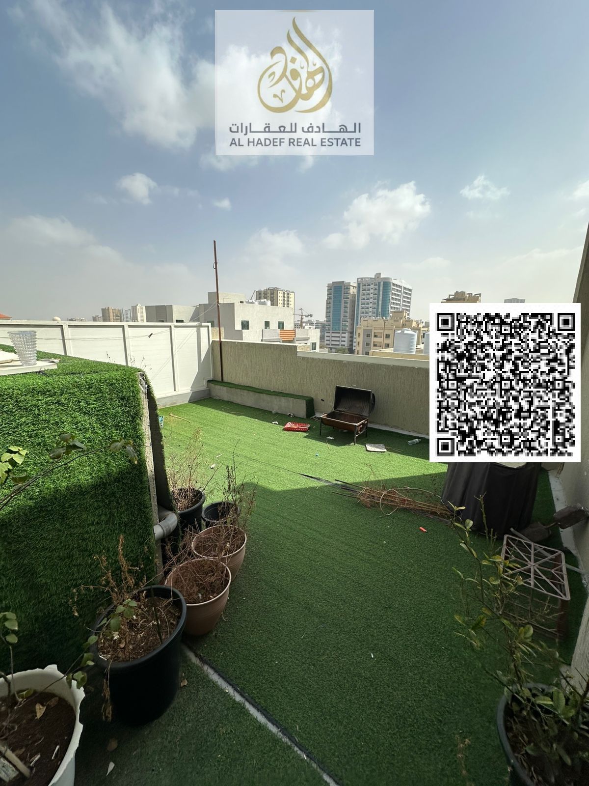 One-bedroom apartment with a private rooftop terrace in Al-Jarf 2, near the National School and Al-Aqsa School. Two bathrooms, master bedroom with par