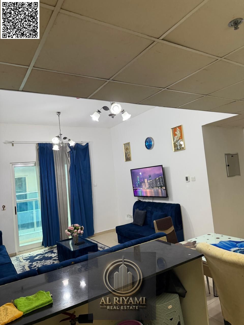 Furnished two-bedroom apartment with living room for monthly rent, including all bills, in City Tower.
