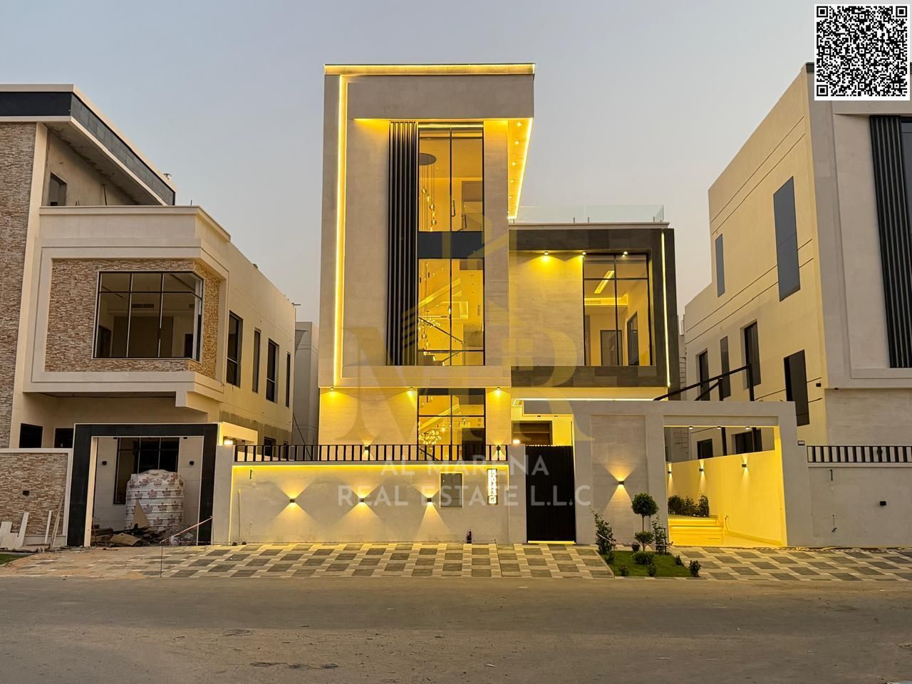 Luxury villa for sale in Al Yasmeen, set on a 3,014 sqft land plot with a spacious 4,000 sqft built-up area. The property consists of two floors plus