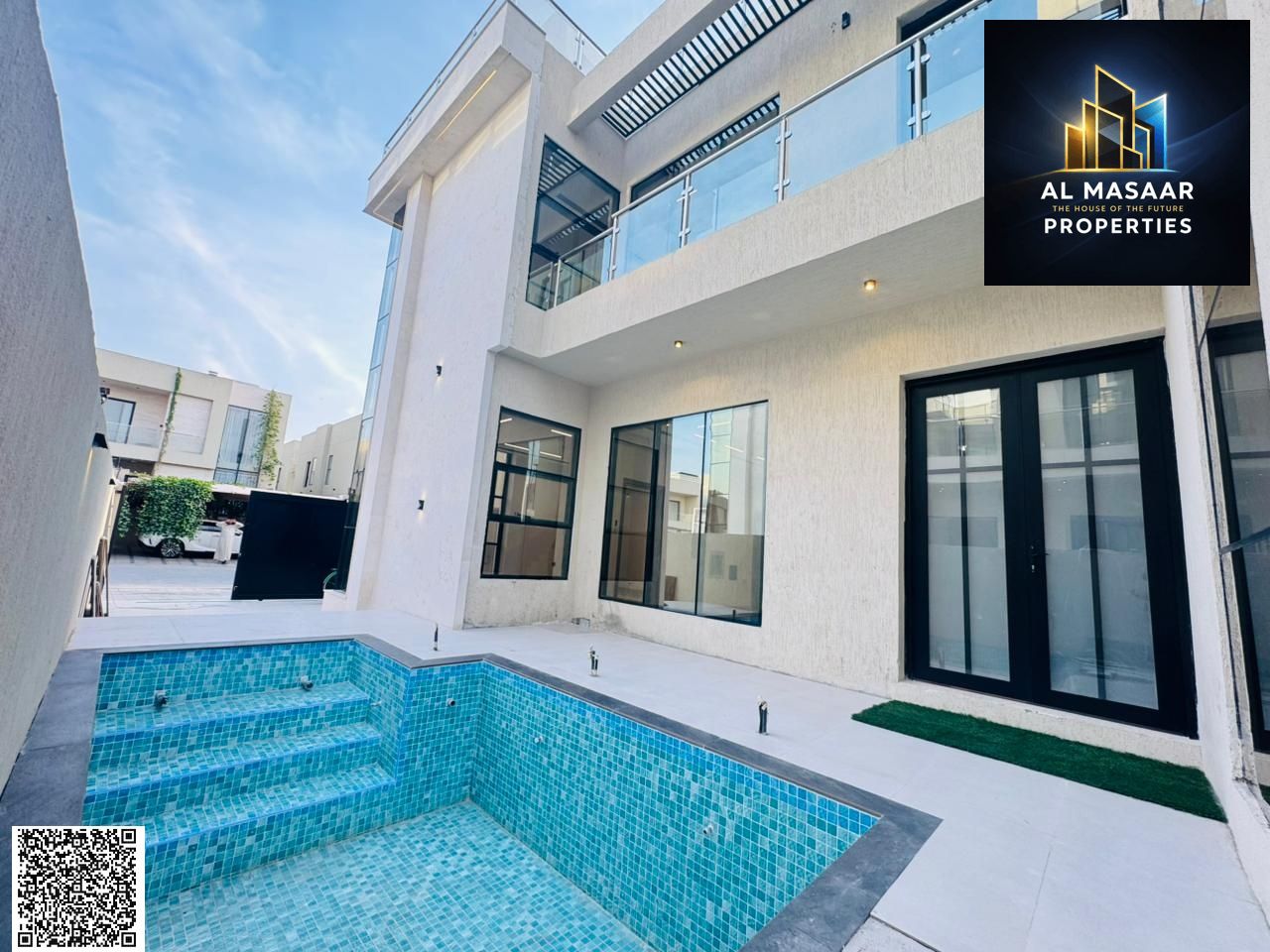 Modern villa for sale in Al Saada Al Yasmin scheme, private pool + roof, 7 master bedrooms with private pool