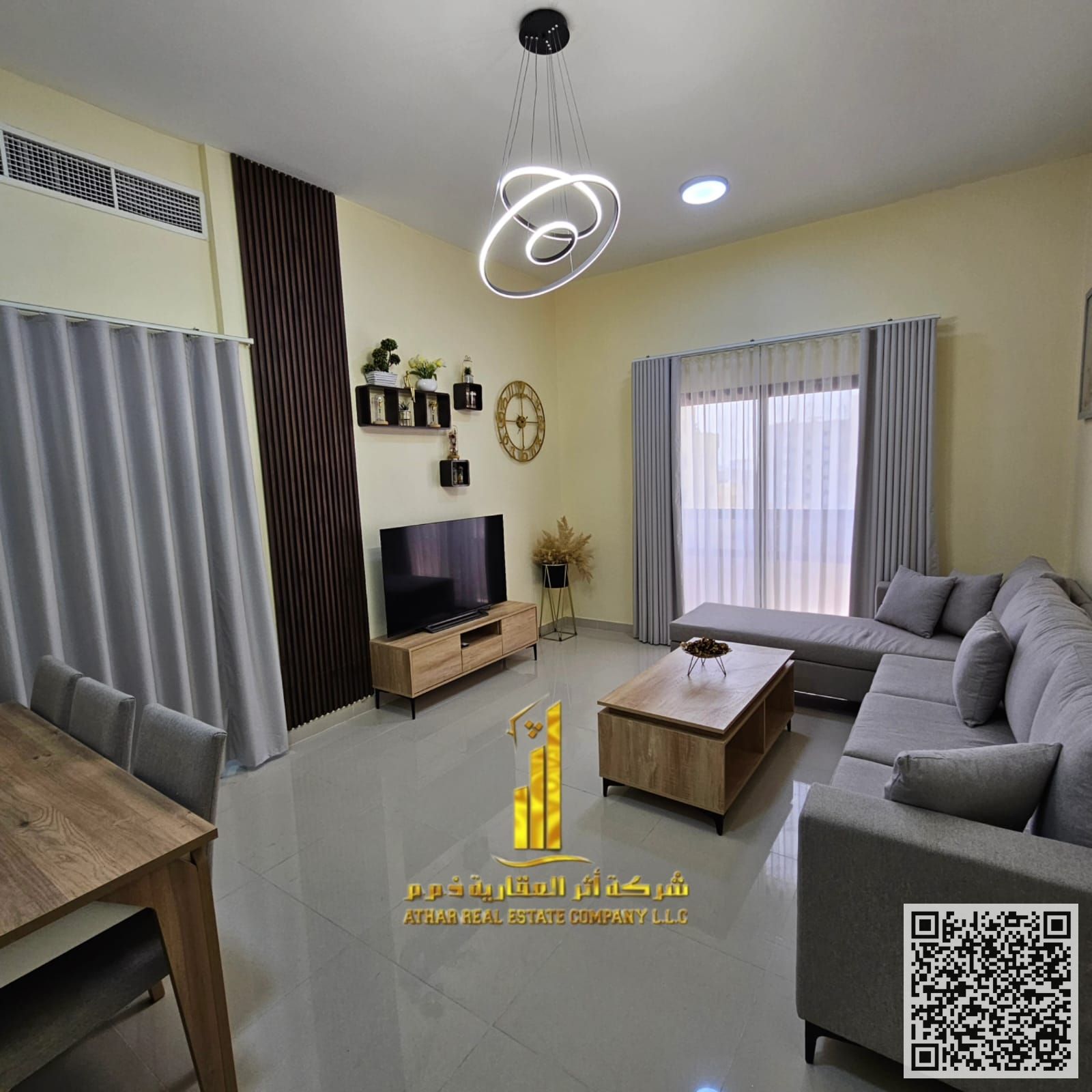 Luxury apartment for monthly rent, one bedroom and a hall with an open view, fully furnished with elegant furniture and a fully equipped kitchen