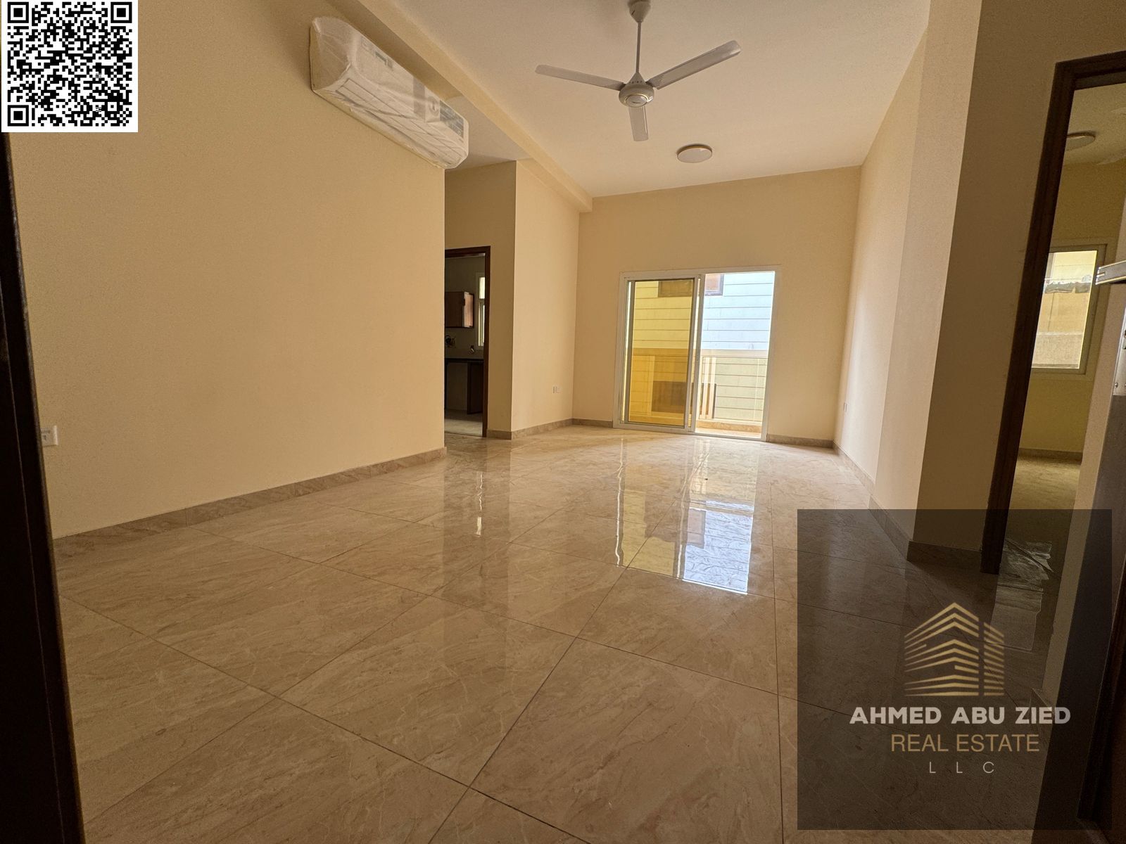 For annual rent: Brand new two-bedroom apartment in Al Jurf 3, Ajman, with super deluxe finishing, two bathrooms, balcony, central air conditioning, o
