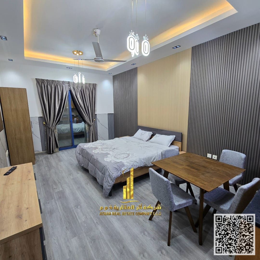 Fully furnished studio apartment with balcony for monthly rent in Ajman, Al Nuaimiya Tower C. Stylish & well-maintained furnishings. Includes bills