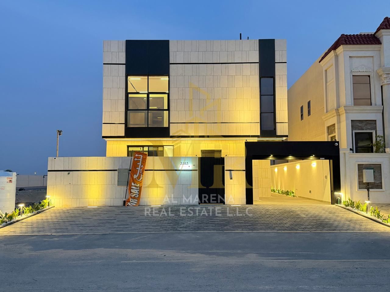 Luxury villa for sale in Al Bahia – Ajman. Private pool | Two floors and a roof | 6 bedrooms | Majlis and two living rooms | Includes registration and