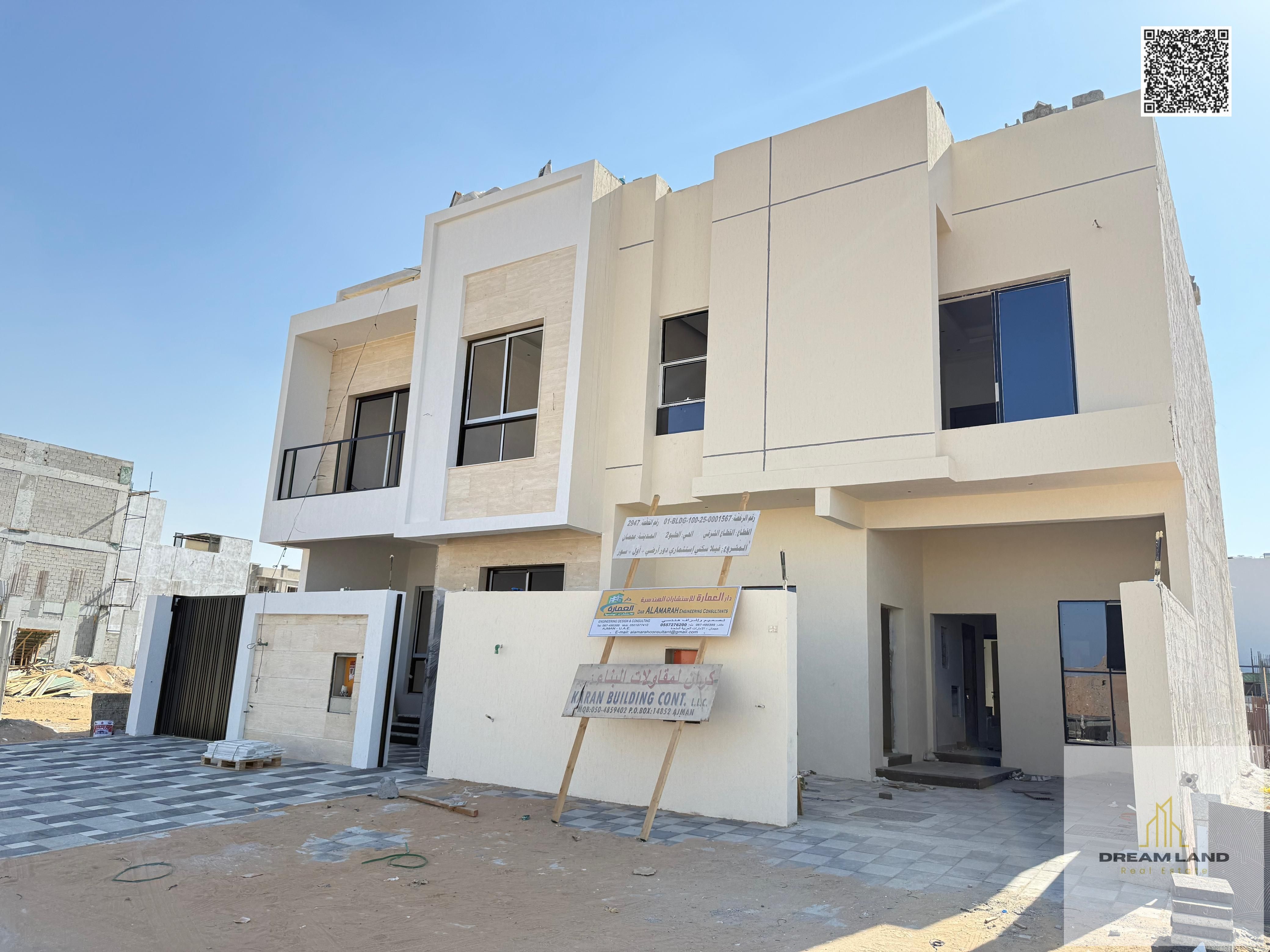 A villa among the most luxurious villas in Ajman, built and finished to a super deluxe standard, with a very large building area and rooms, freehold o