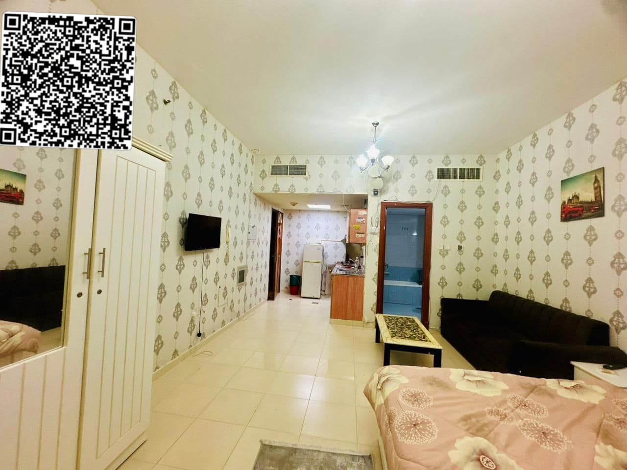 Studio apartment for sale in Orient Towers, Ajman, with a full creek view, gym, swimming pool, and parking. 500 sq ft. Price: AED 330,000 Currently rented for AED 2600 per month