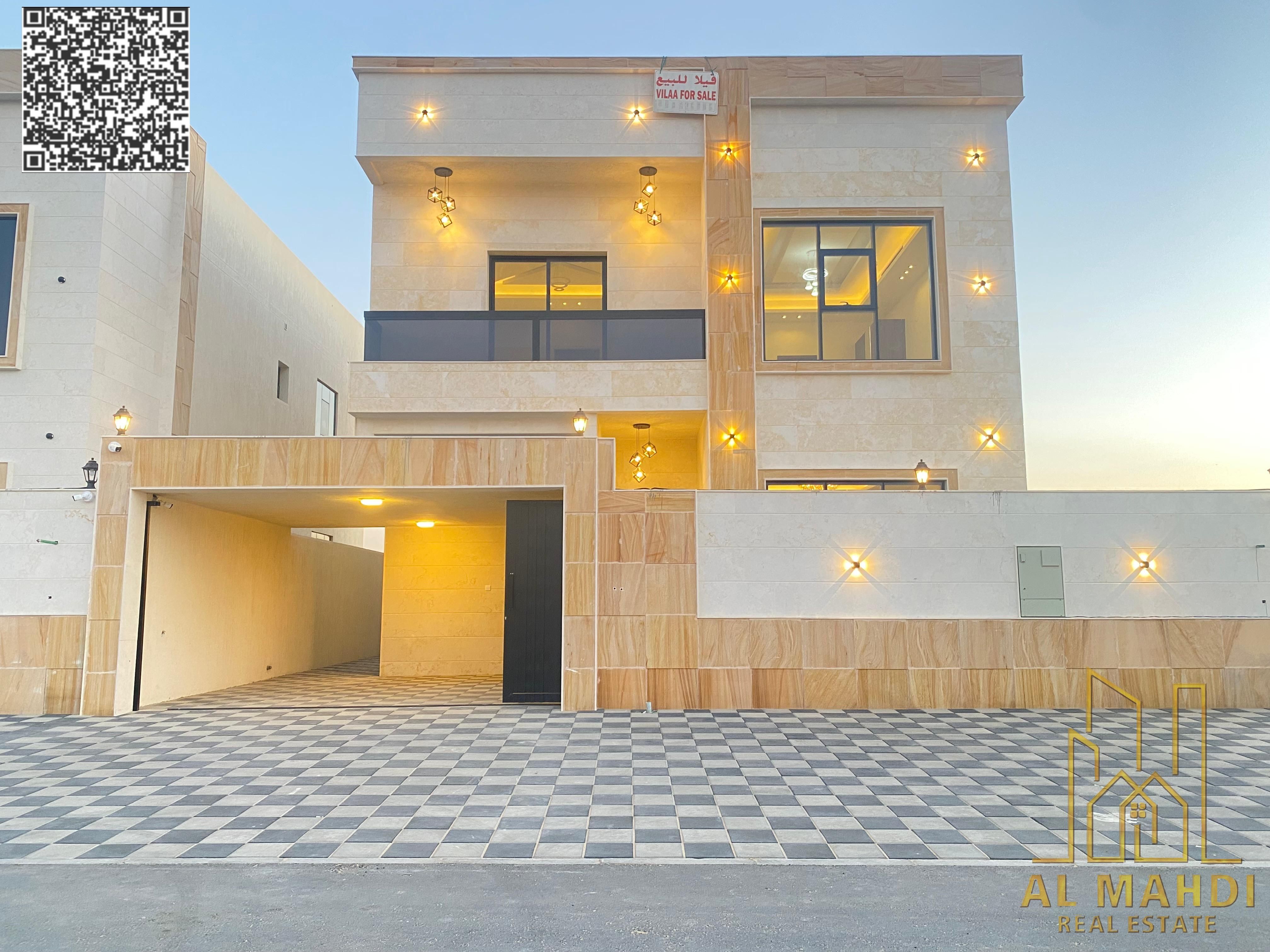 Luxury villa for sale in ALHO area, Ajman. 5 bedrooms with central air conditioning. Registration fees included. Freehold ownership for all nation