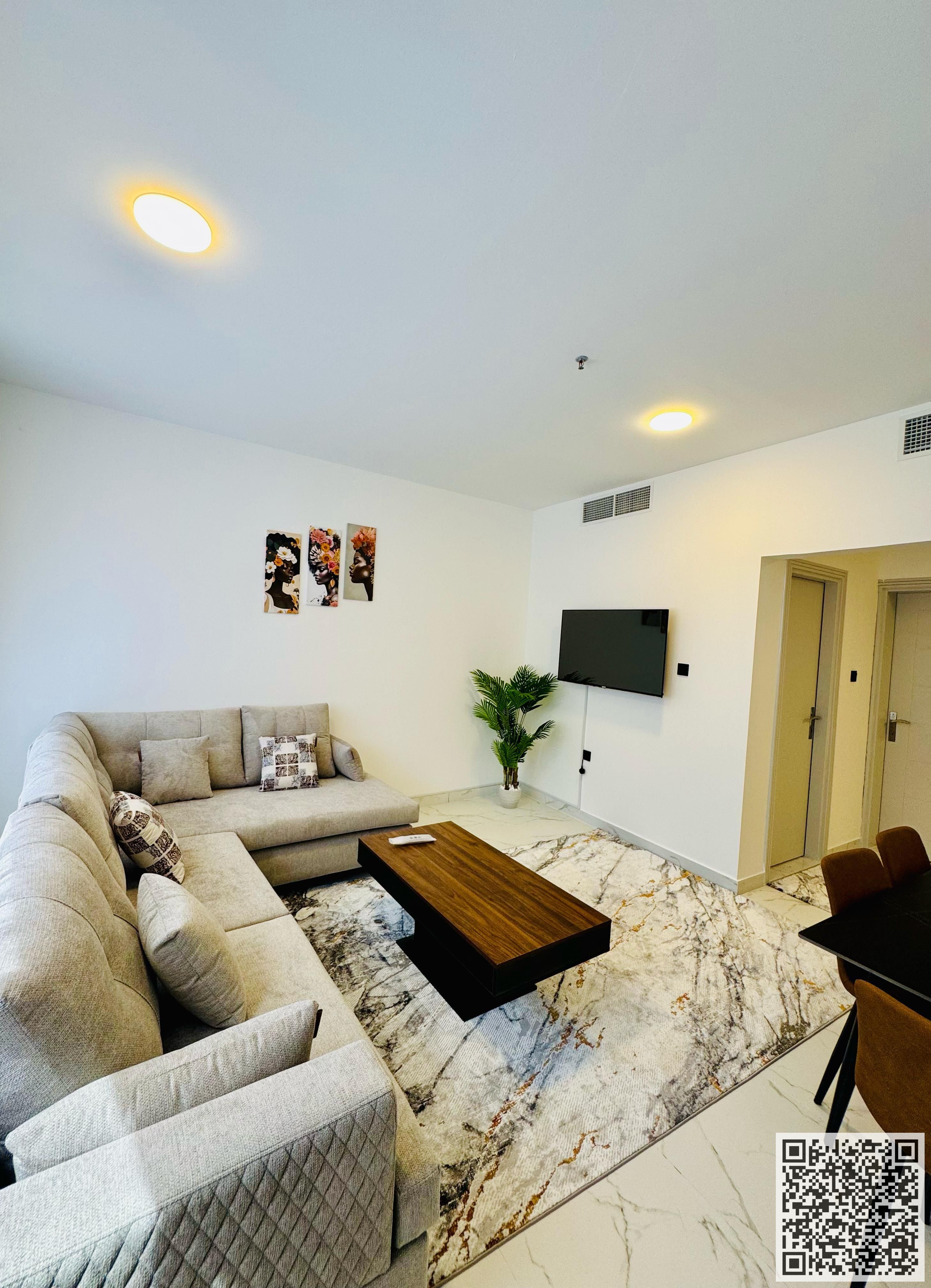 Luxury Apartment One bedroom, living room, and balcony for monthly rent on Ajman Corniche. Fully furnished, at a special price! Rent includes
