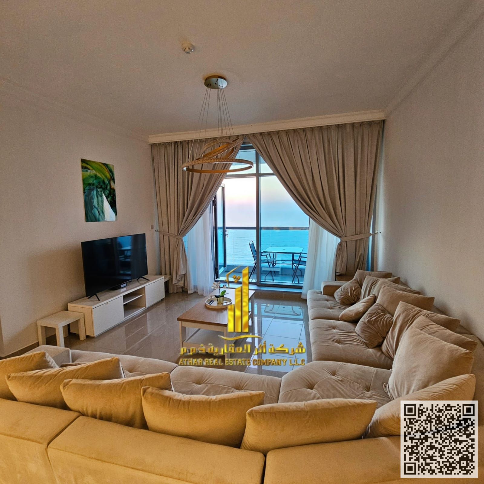 Luxury Apartment Two bedrooms and a living room with a balcony sea view, available for monthly rent in Ajman Corniche, Residence Tower