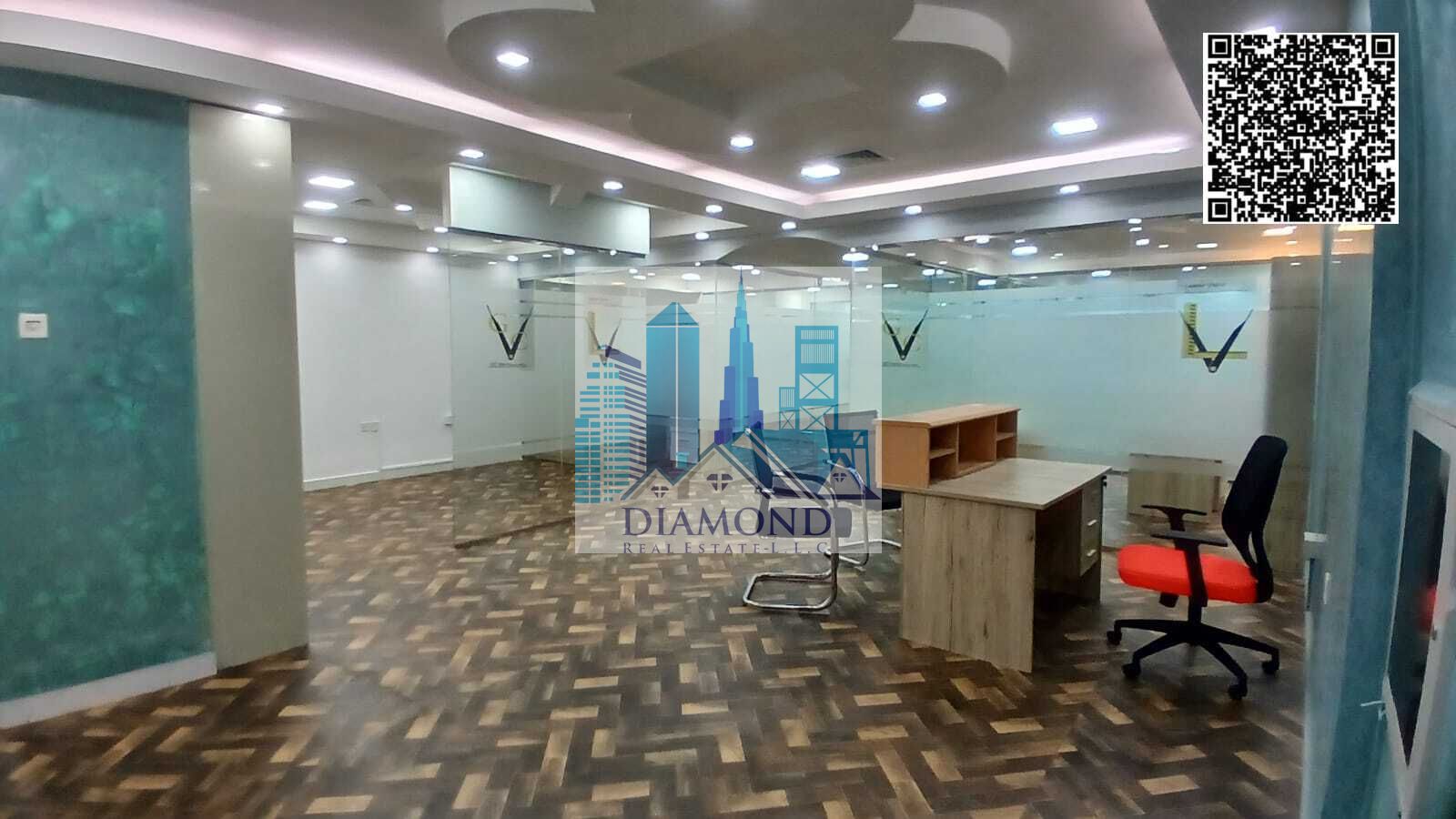 For sale in cash a rented office with an 11% return the largest area in Falcon Towers divided by glass partitions freehold in ajman.