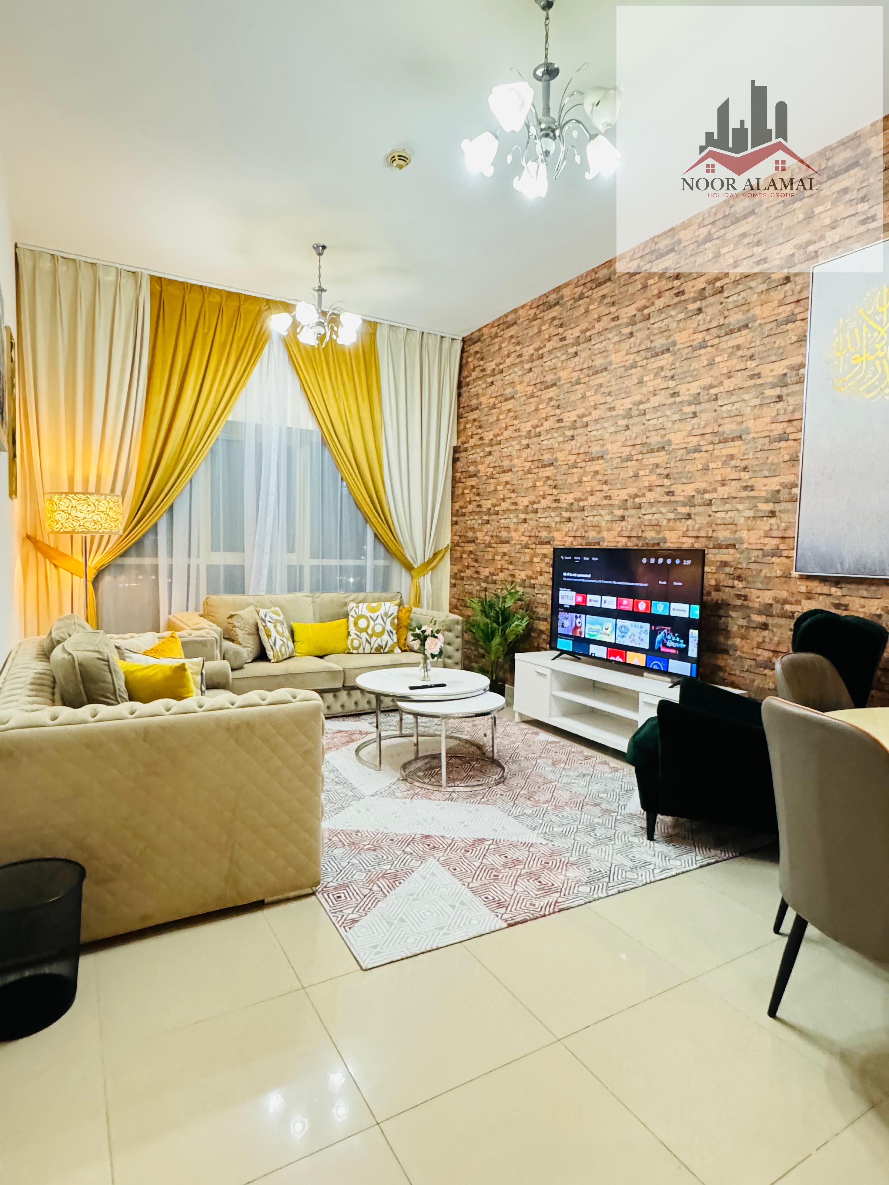 Dubai Jumeirah, one bedroom apartment, living room, kitchen, and two bathrooms