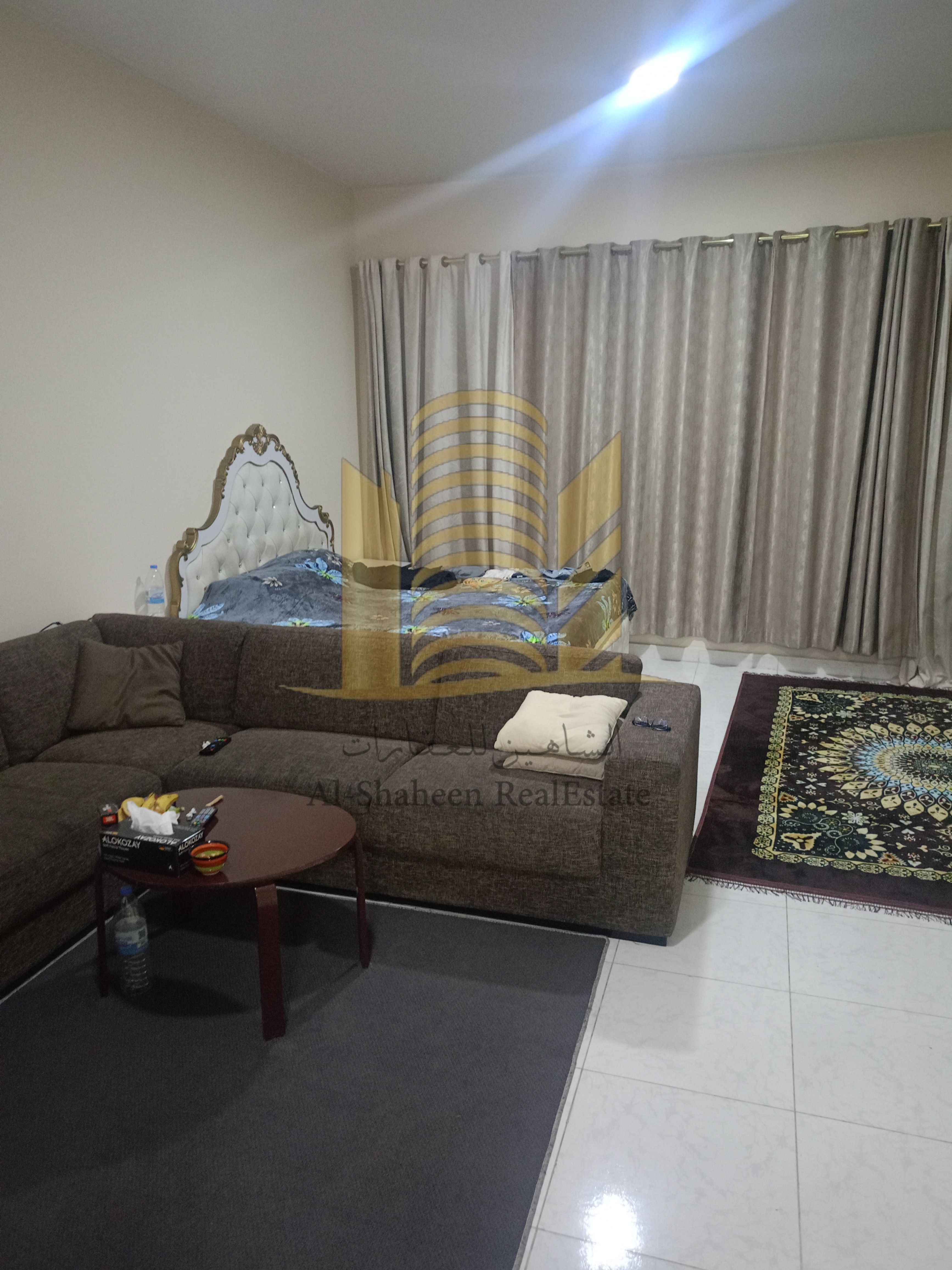 Furnished studio apartment for monthly rent in Falcon Towers with parking and balcony