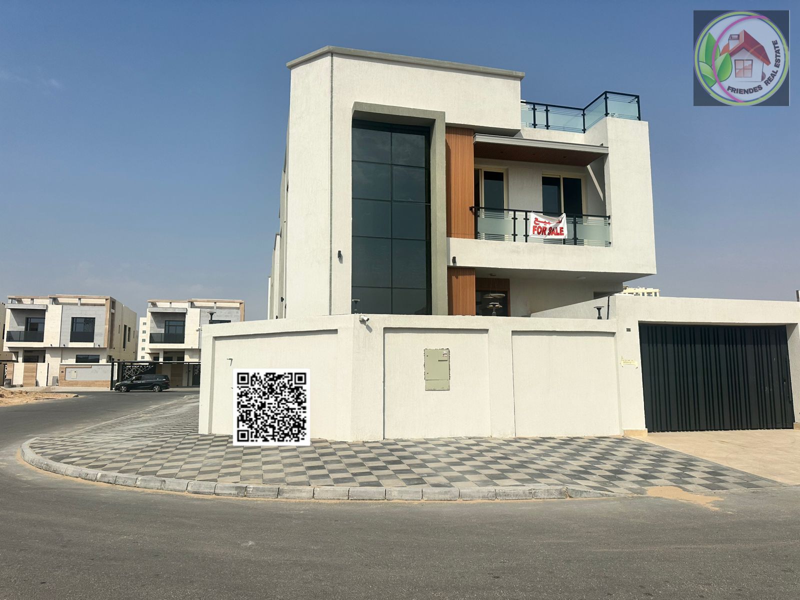 A golden opportunity to own a modern corner villa in the Al Yasmin area - including registration and ownership fees - ground floor, first floor, and roof - very prime location