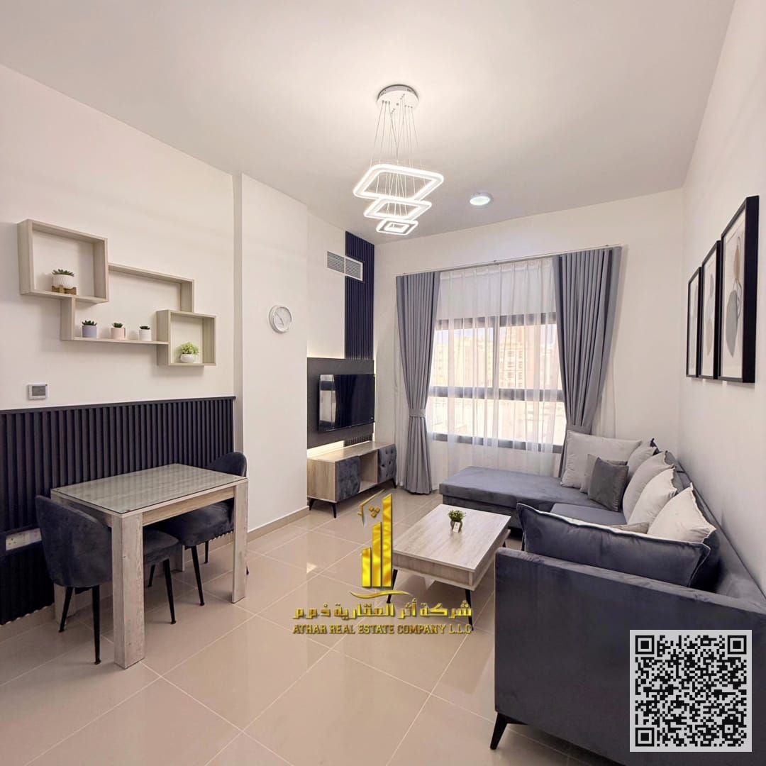 Furnished one-bedroom apartment for monthly rent in Ajman Corniche, near the Ship Roundabout Includes bills and internet Ready to move in !