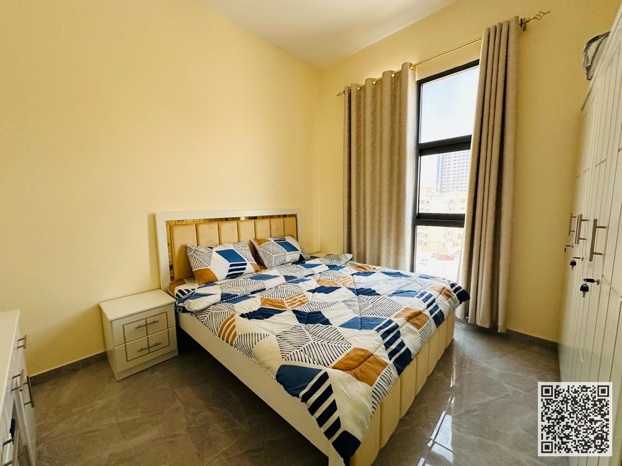 Luxurious and elegant one-bedroom apartment, fully furnished with brand new, high-end furniture, including all bills and internet.