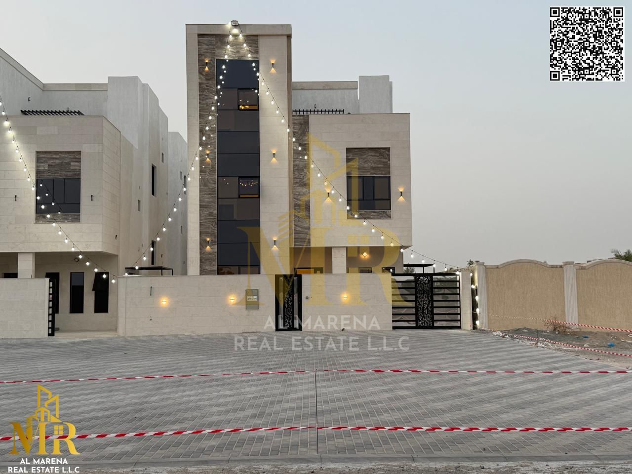 Luxury villa with 6 master bedrooms, modern design, in Al Helio 2 for sale. A luxurious modern villa in the Al Helio 2 area of Ajman, with a contemp