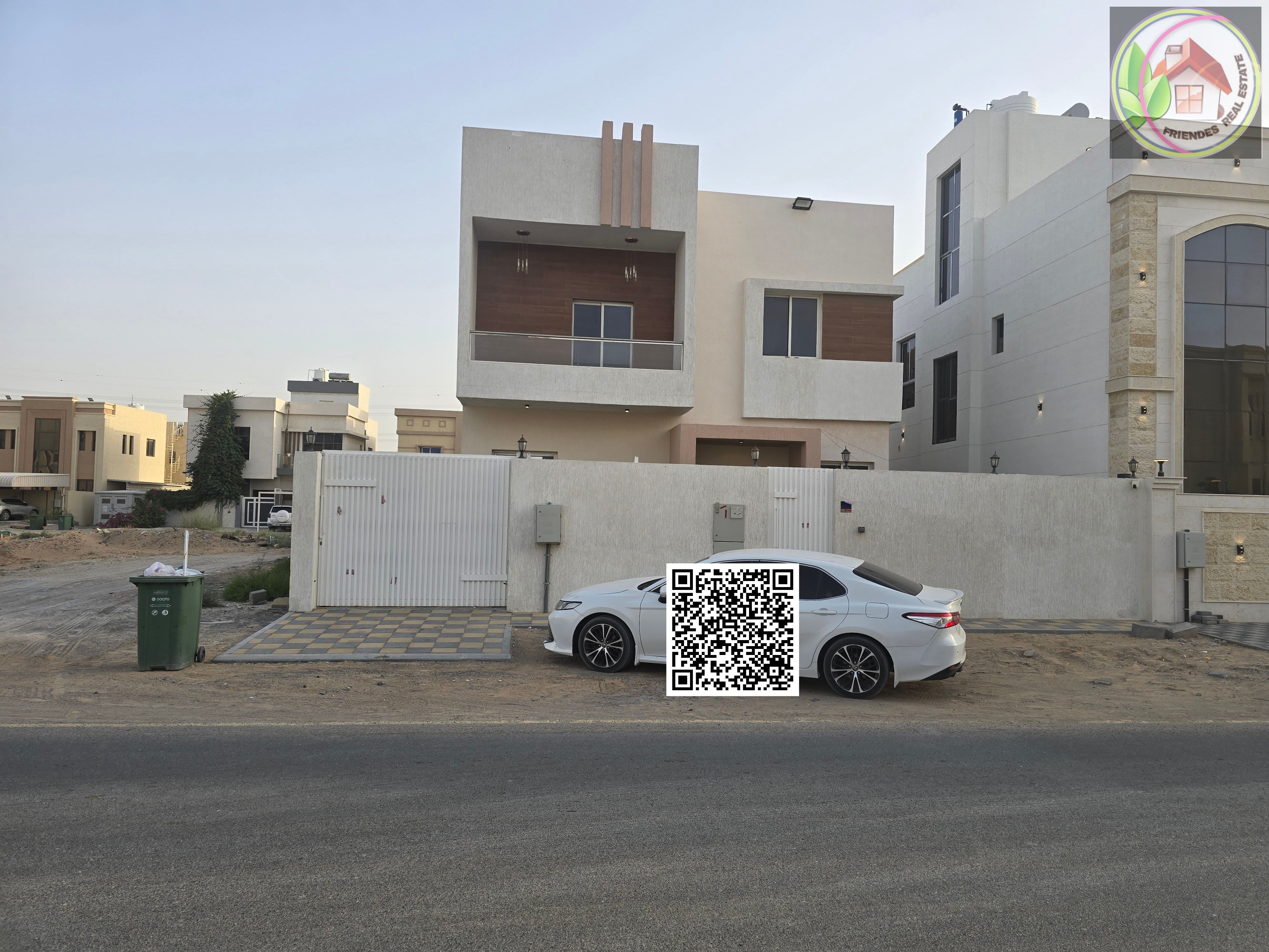 A unique opportunity to own a modern, upscale villa in the Al Yasmin area of Ajman, featuring an elegant stone facade and a modern design.