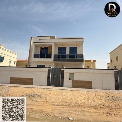 Villa for sale in one of the most prestigious areas of Ajman, Al Yasmin district, with a very special location behind the public park, providing priva