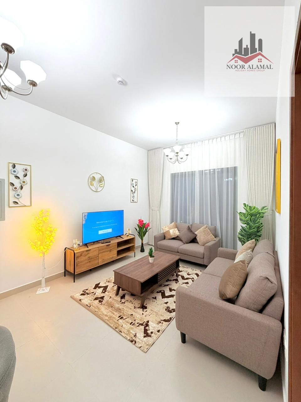 Dubai Liwan 2 Apartment: One bedroom, living room, kitchen, two bathrooms, and balcony