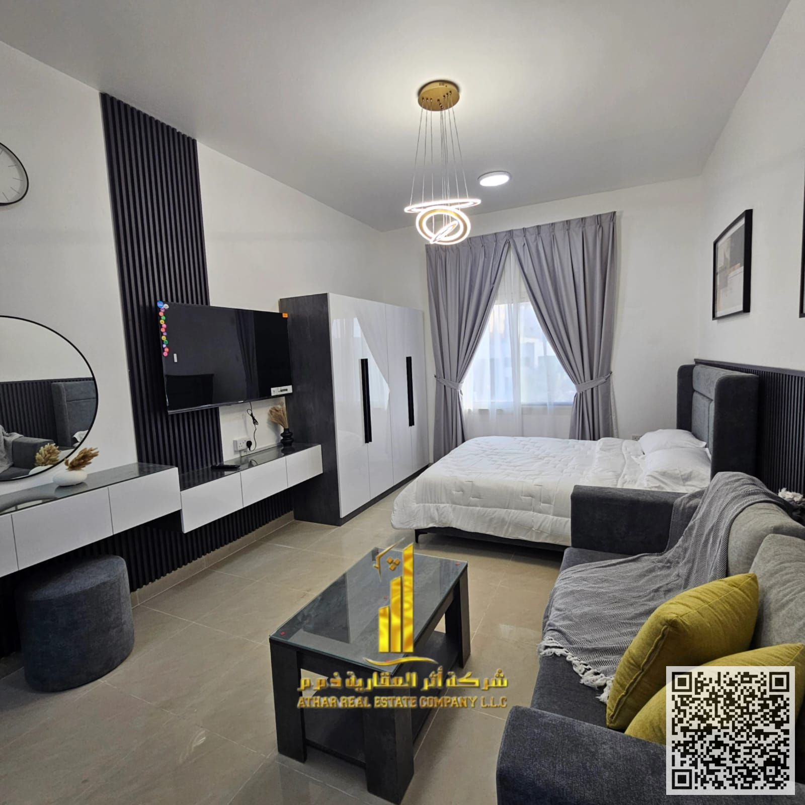 Luxurious and elegant fully furnished studio apartment with brand new, high-end furniture, including all bills and internet.