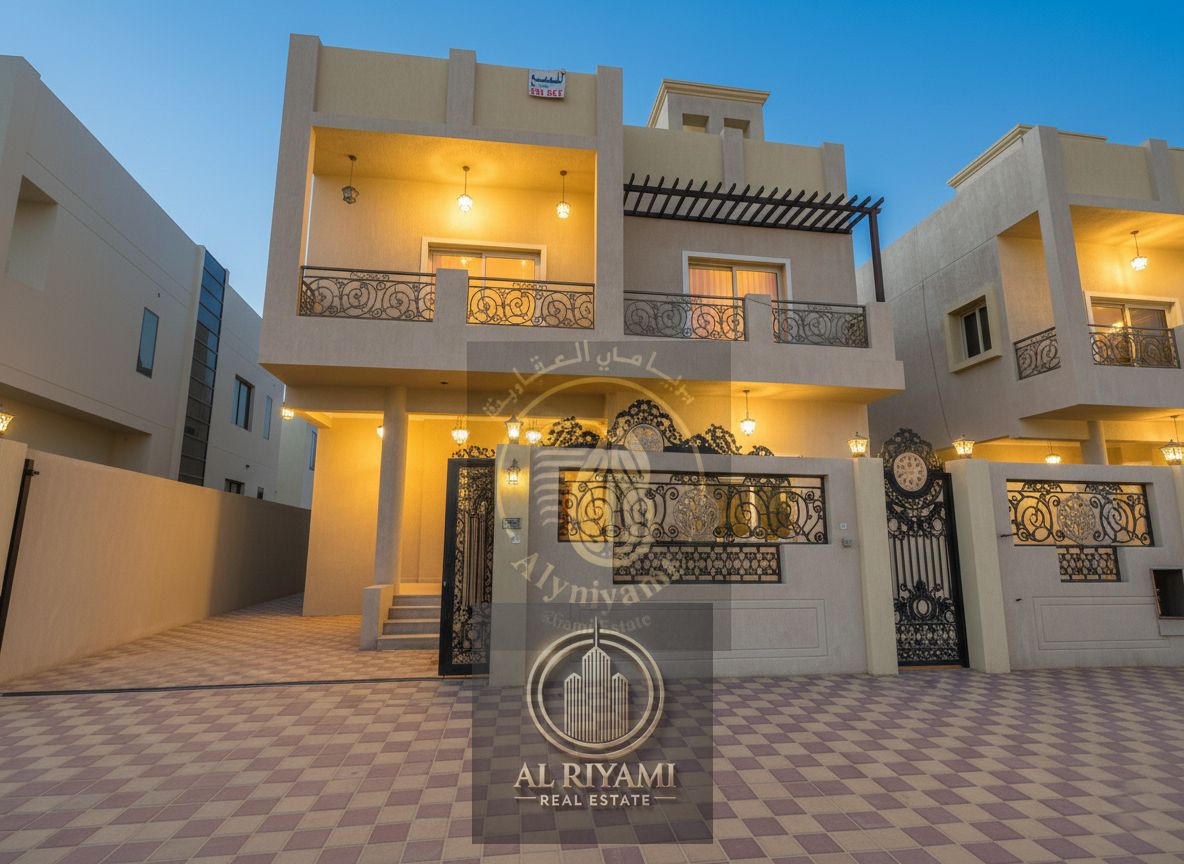 Luxury villa with 5 master bedrooms in Al Helio 2, opposite Al Hamidiya Park and on Sheikh Mohammed Bin Zayed Road