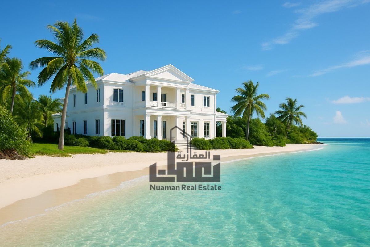 Luxury beachfront villa for sale in Al Zorah, Ajman, offering direct sea views, ideal for upscale living and a rare long-term investment