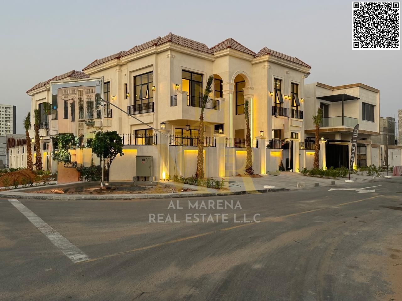 Luxury corner villa for sale in Al Yasmin, modern design and spacious layout, price includes fees